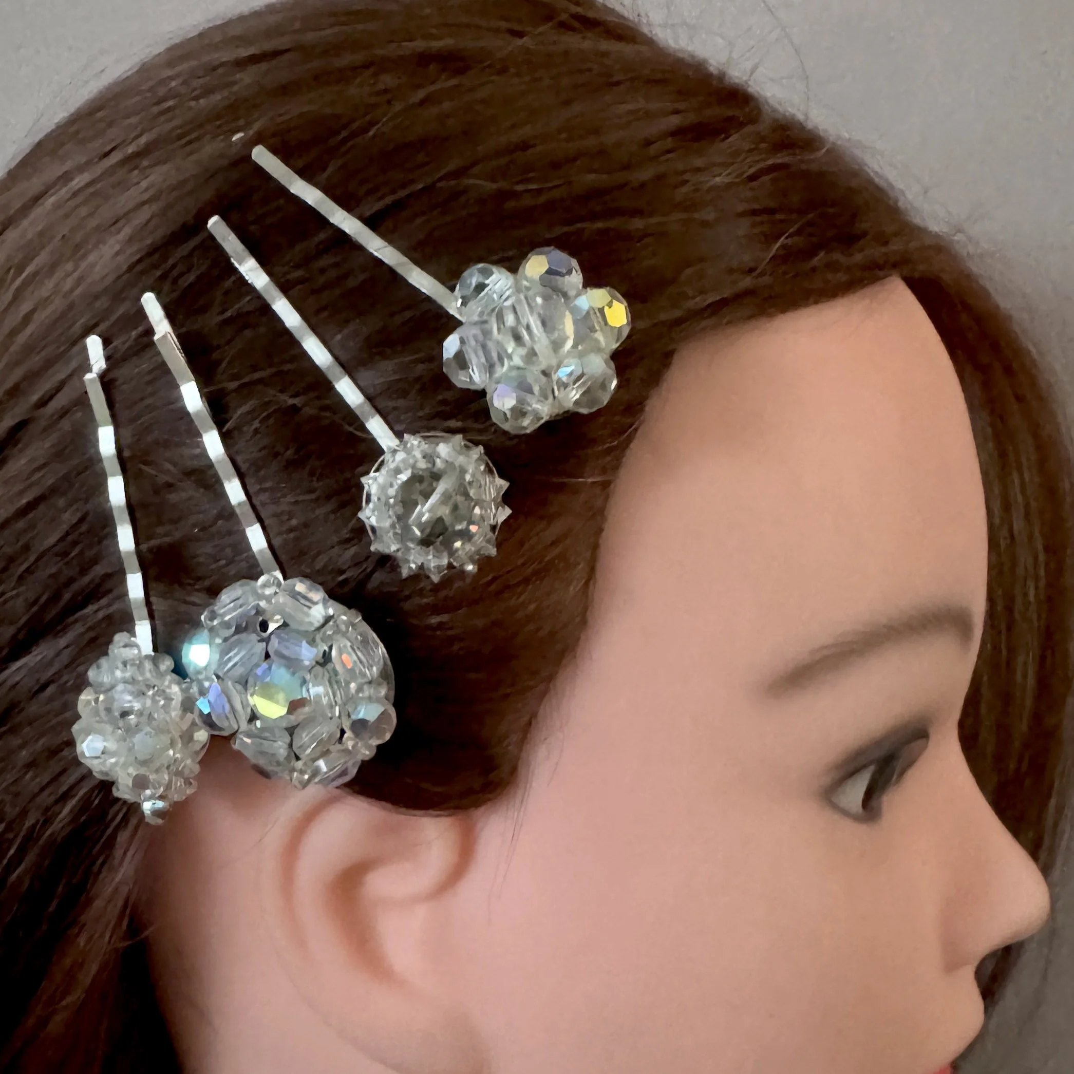 vintage crystal hair clip set, vintage hair accessories