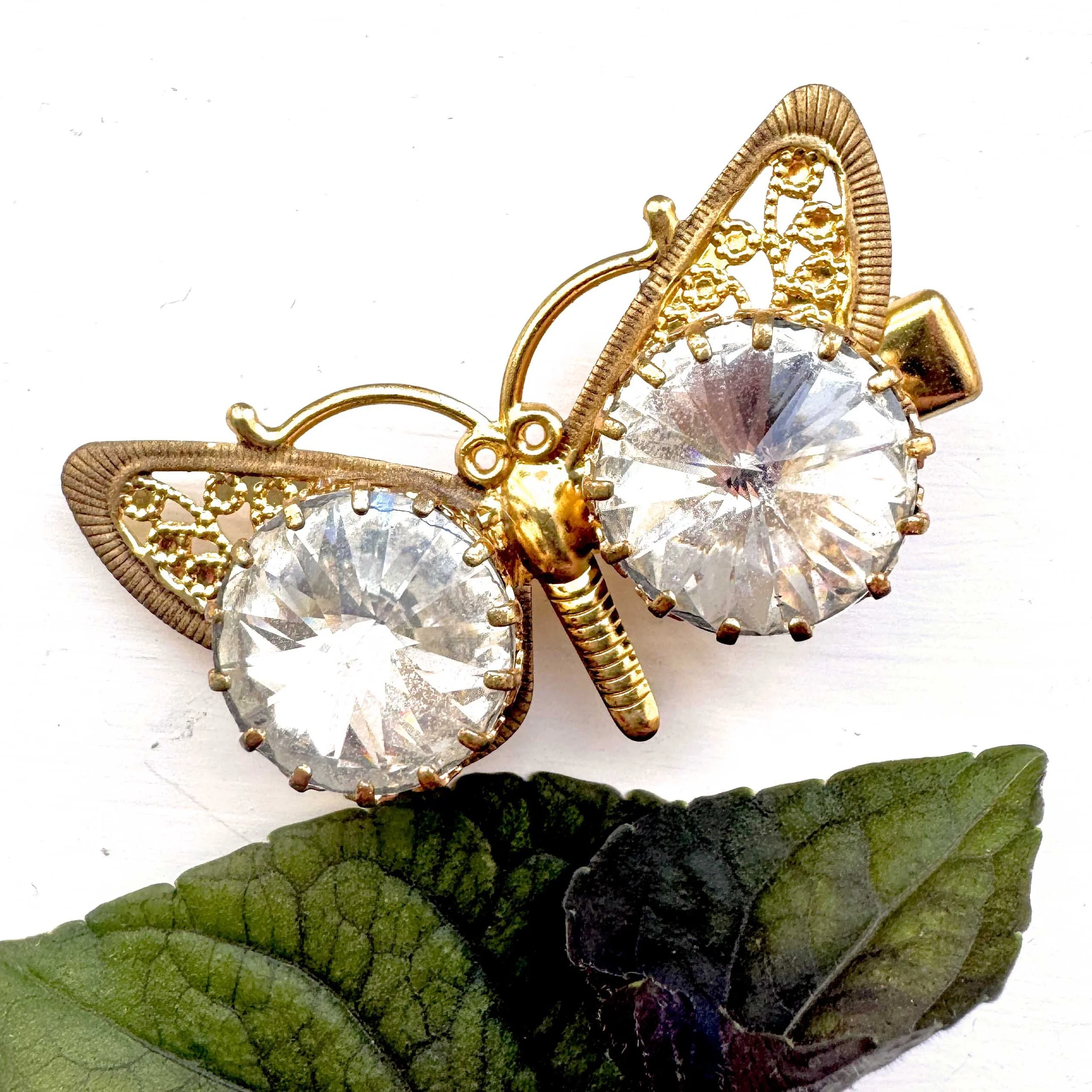 1950s vintage gold rhinestone butterfly hair clip - vintage hair accessories