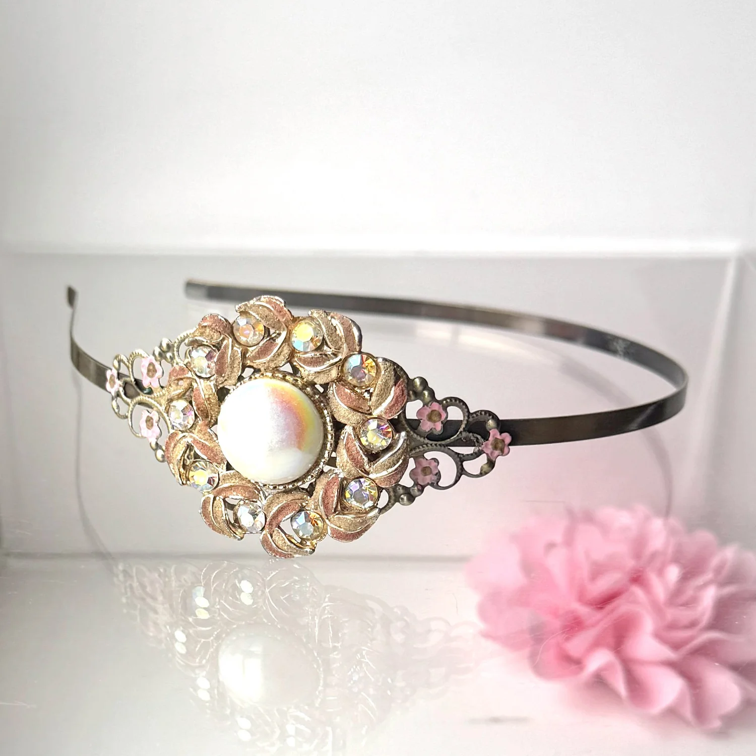 Rose gold, “aurora borealis” and pearl hair pins Vintage Hair Pins — Vintage Hair Accessories by Vintage  main image 2