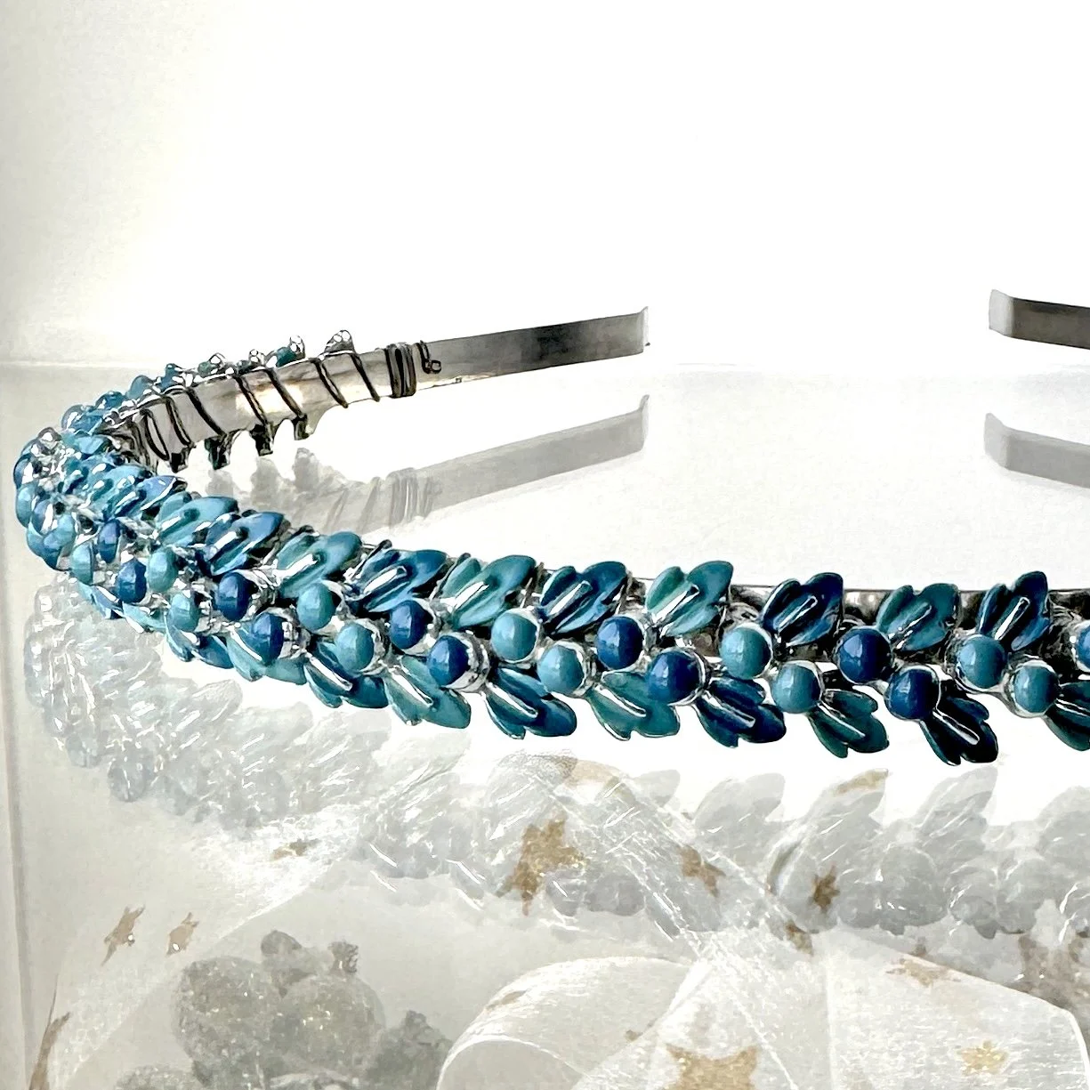 1950s vintage teal and blue headpiece