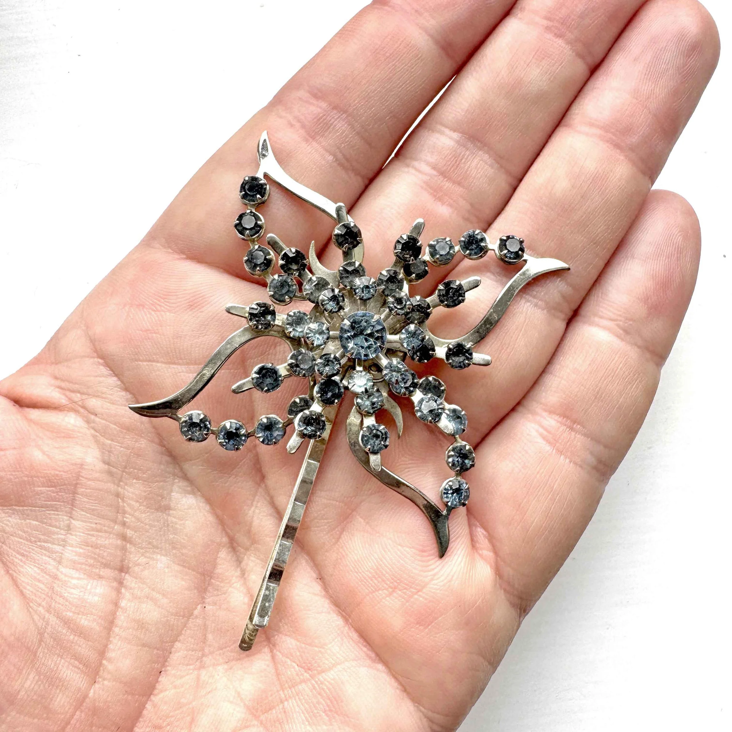light blue rhinestone vintage hair slide, vintage hair accessories