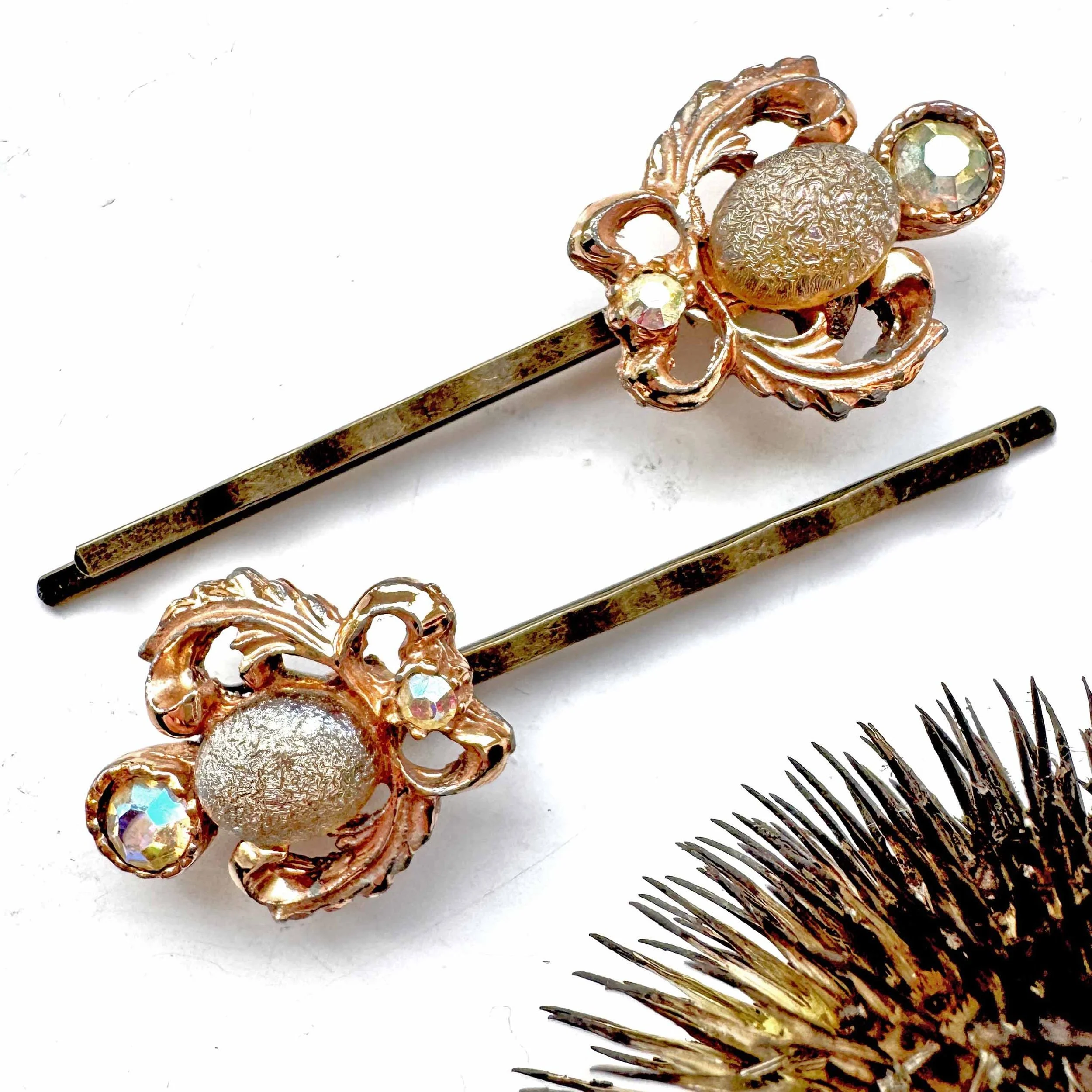 Pair Vintage 1950s Rose Gold Aurora Hair Pins VA1243