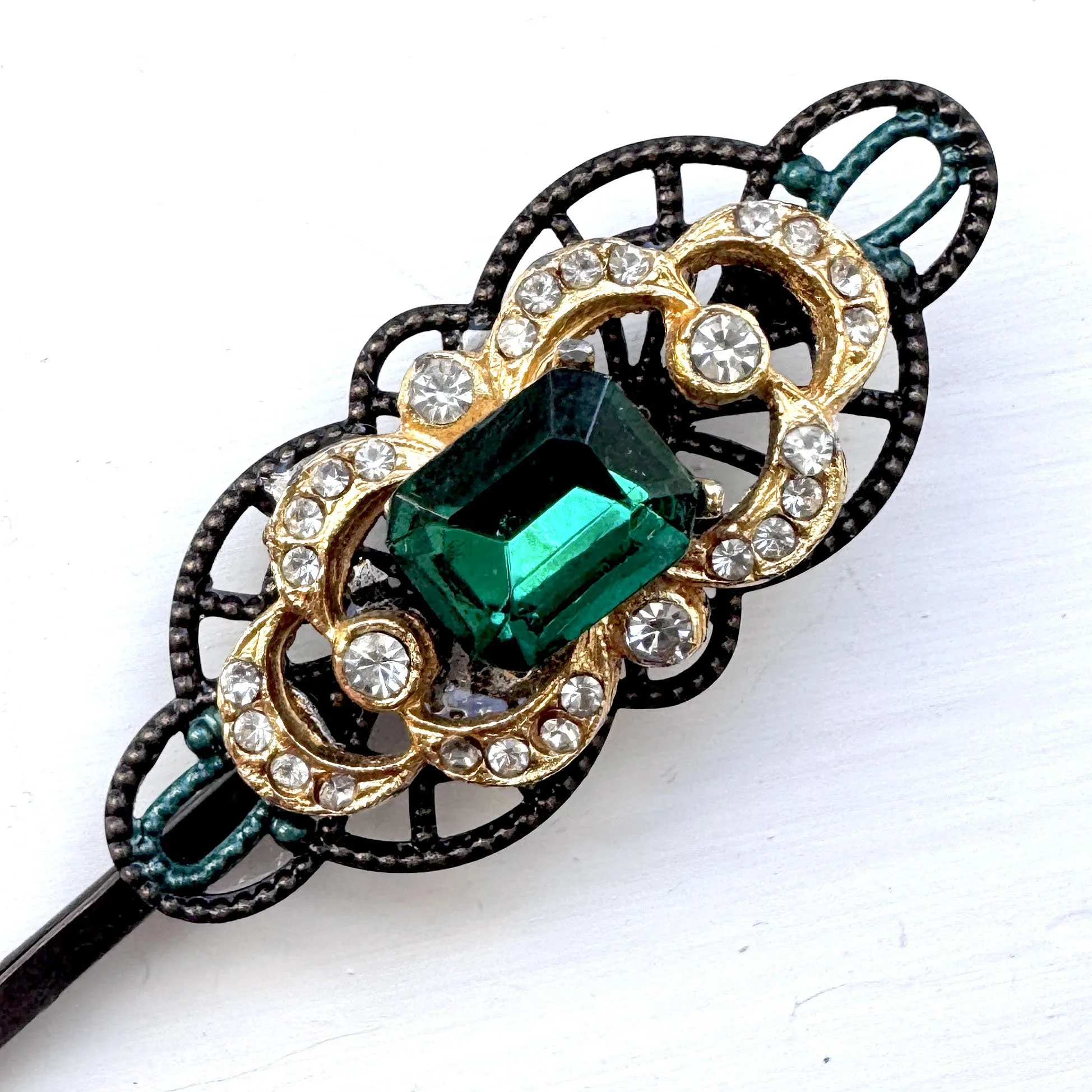 vintage art deco emerald hair slide, vintage hair accessories