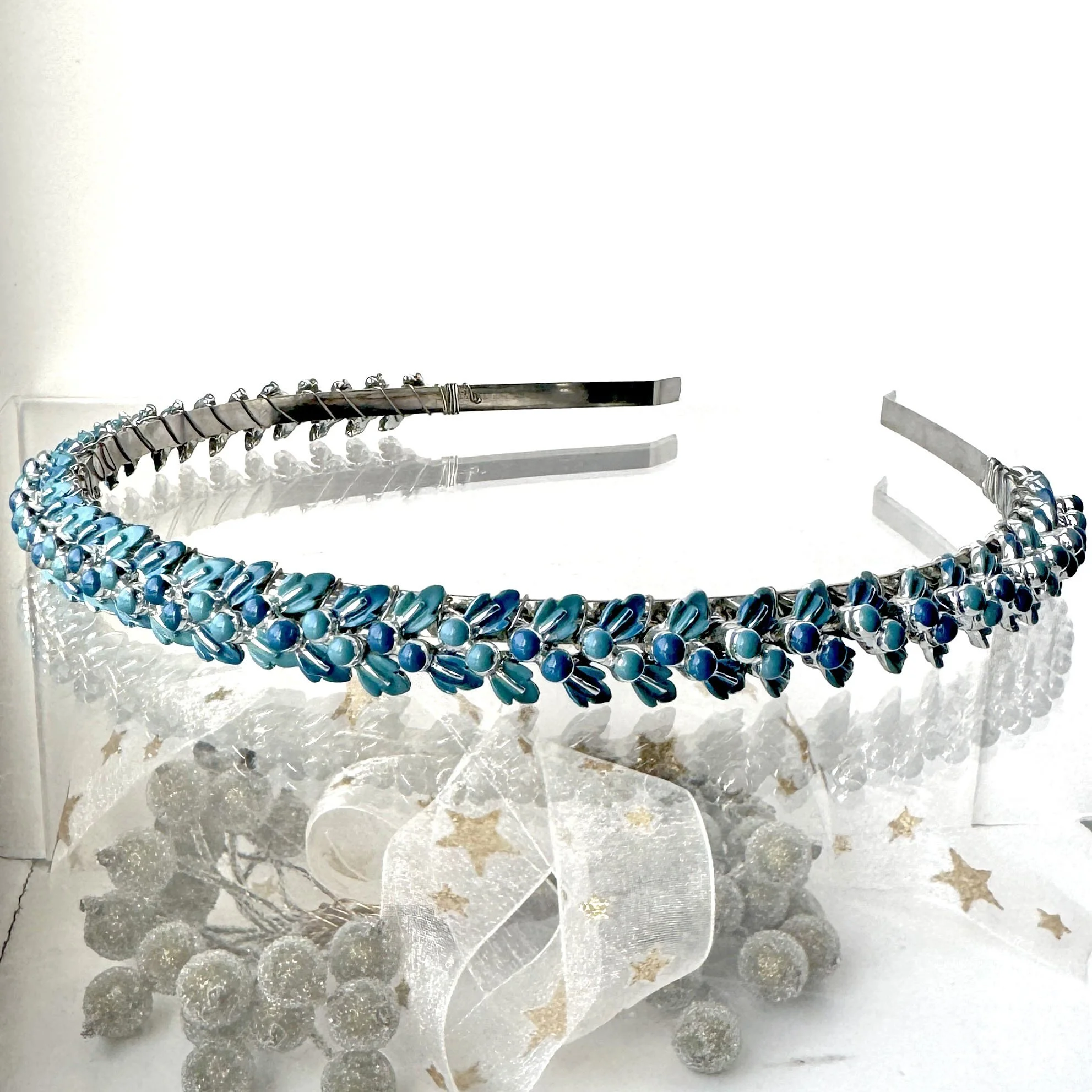 1950s vintage teal and blue wedding headband