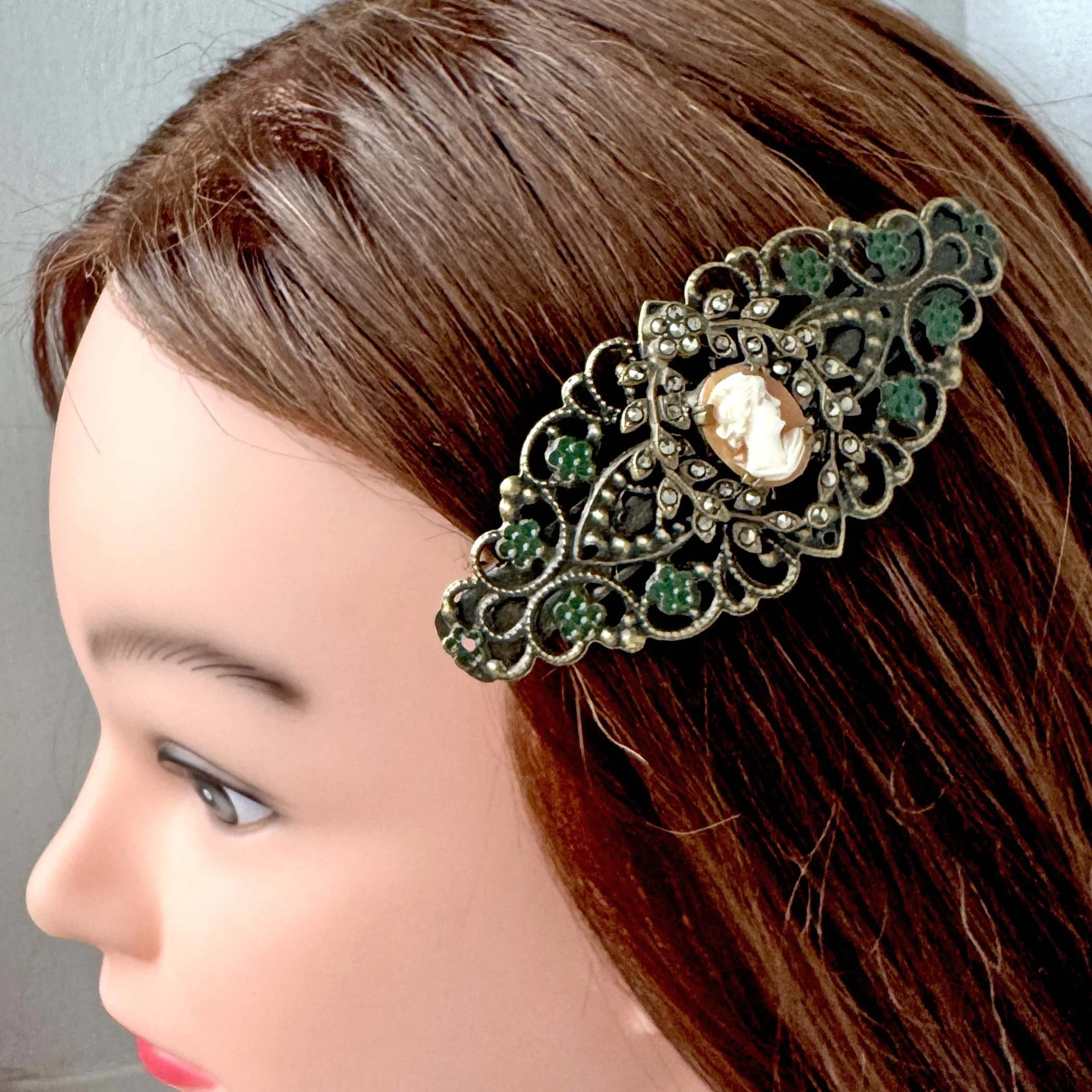 vintage cameo french barrette, vintage hair accessories