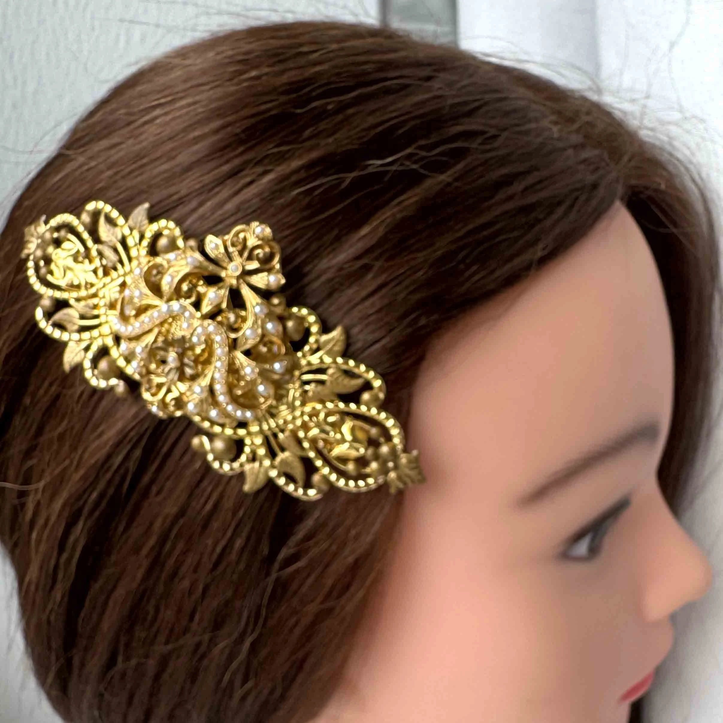 1950s vintage pearl french barrette - vintage hair accessories