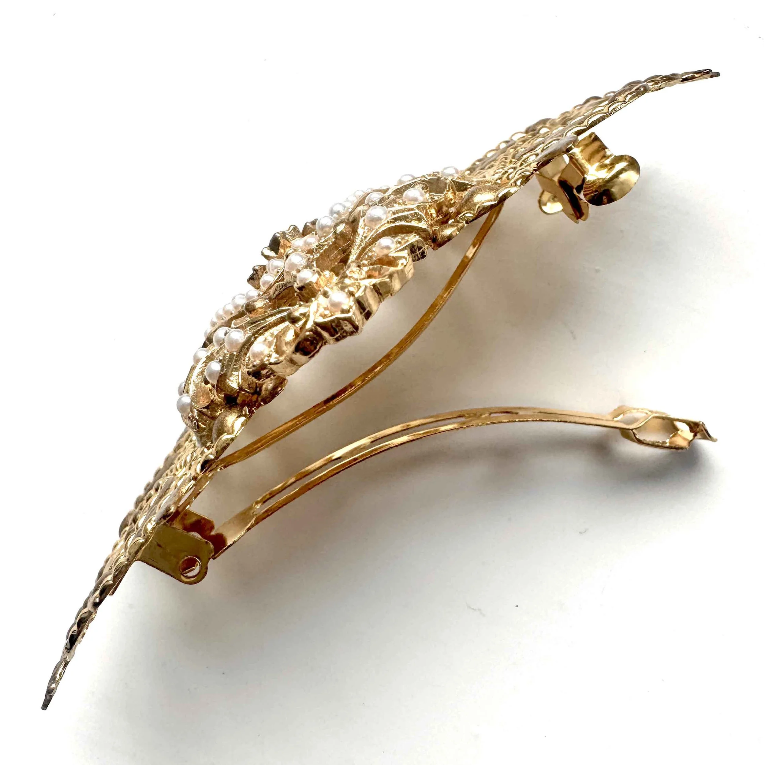 vintage gold pearly hair barrette, vintage hair accessories by vintage adornments