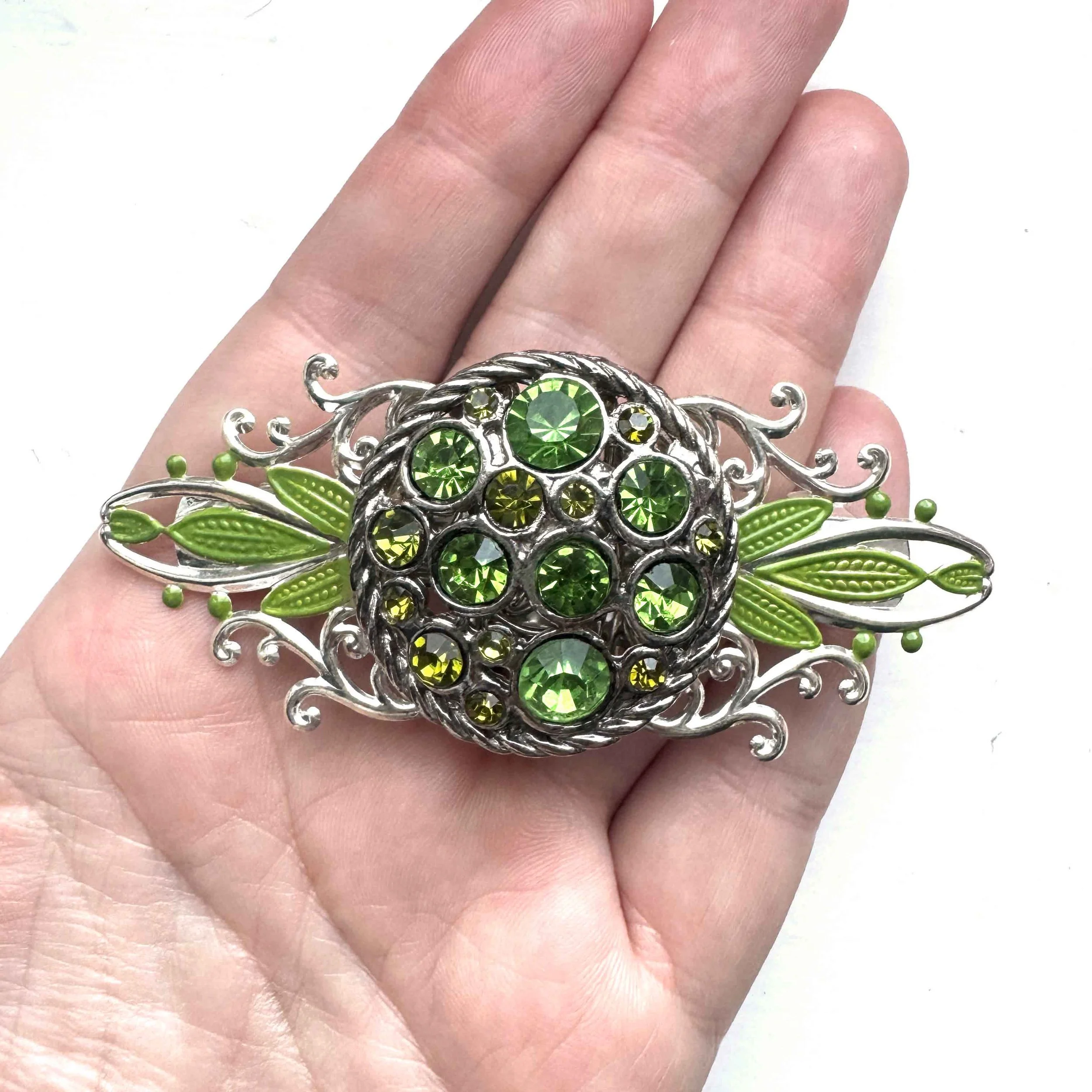 vintage spring green jewelled hair clasp, vintage hair accessories