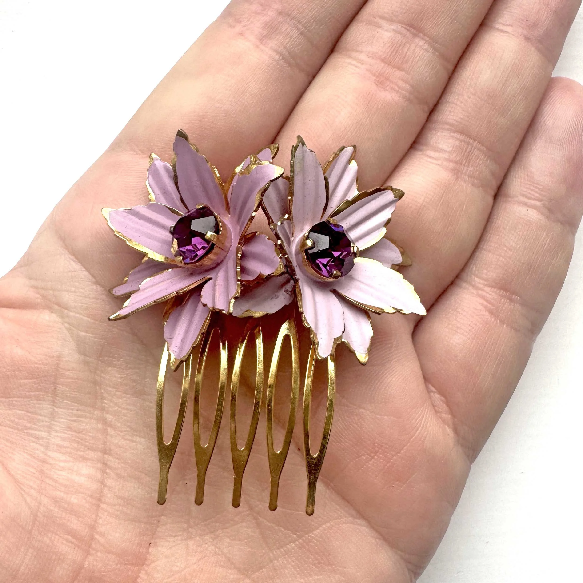 vintage purple flower bridal hair comb, vintage hair accessories