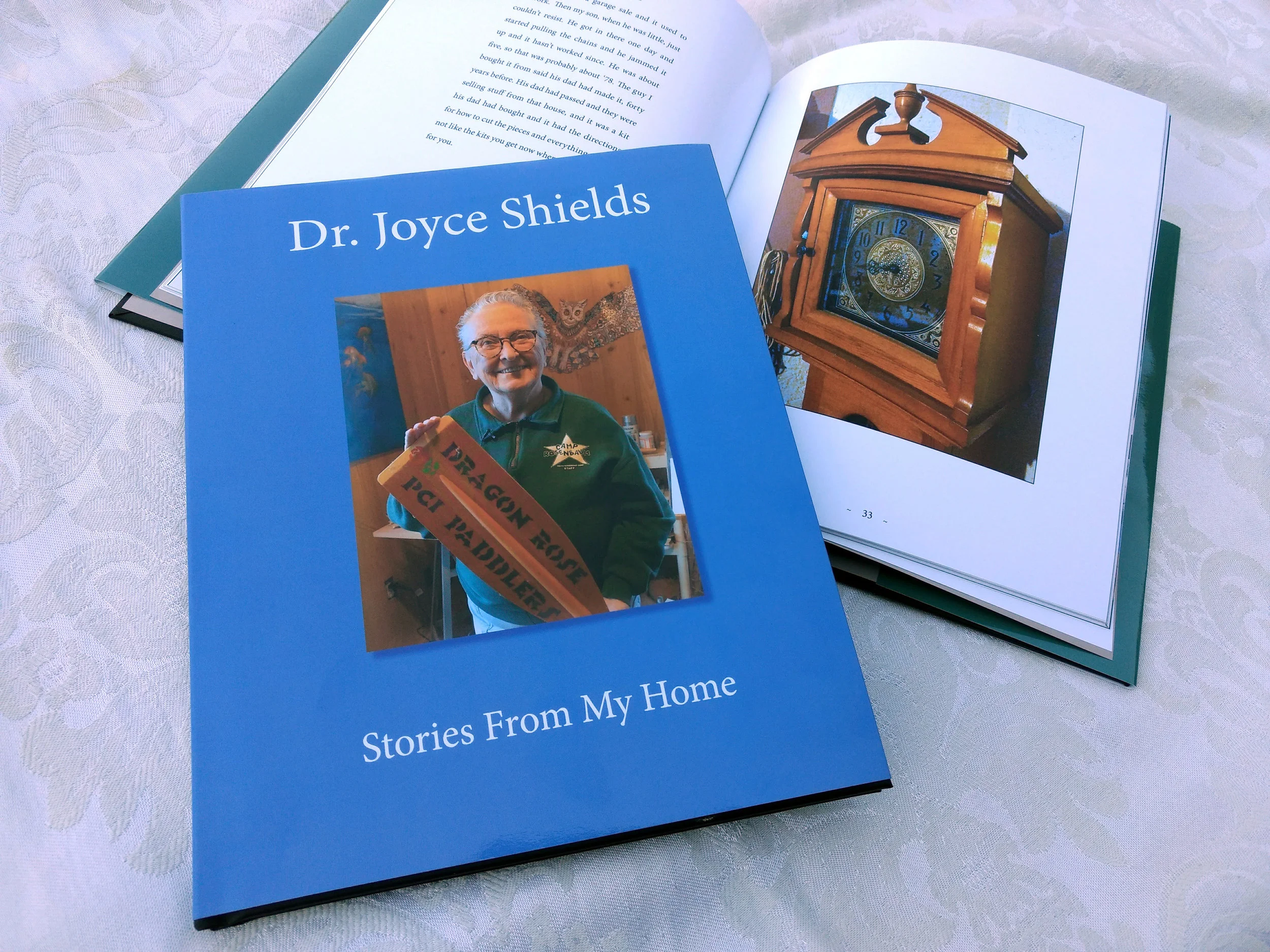 Dr. Joyce Shields We were honored to have the opportunity to interview Dr. Shields as she walked us through her home of many years describing the objects it contained and the stories they recalled. This 70 page interview-based book contains beautiful color illustrations on every other page, and Joyce's wonderful voice throughout.