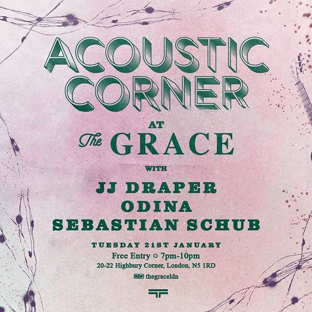 If you're about Tuesday next week I'll be giving a solo sneak peek of some songs for Acoustic Corner @thegraceldn , warming up for my headline show next month and joining @sebastian.schub and @odinamusic for a night of stripped back singer songwriter