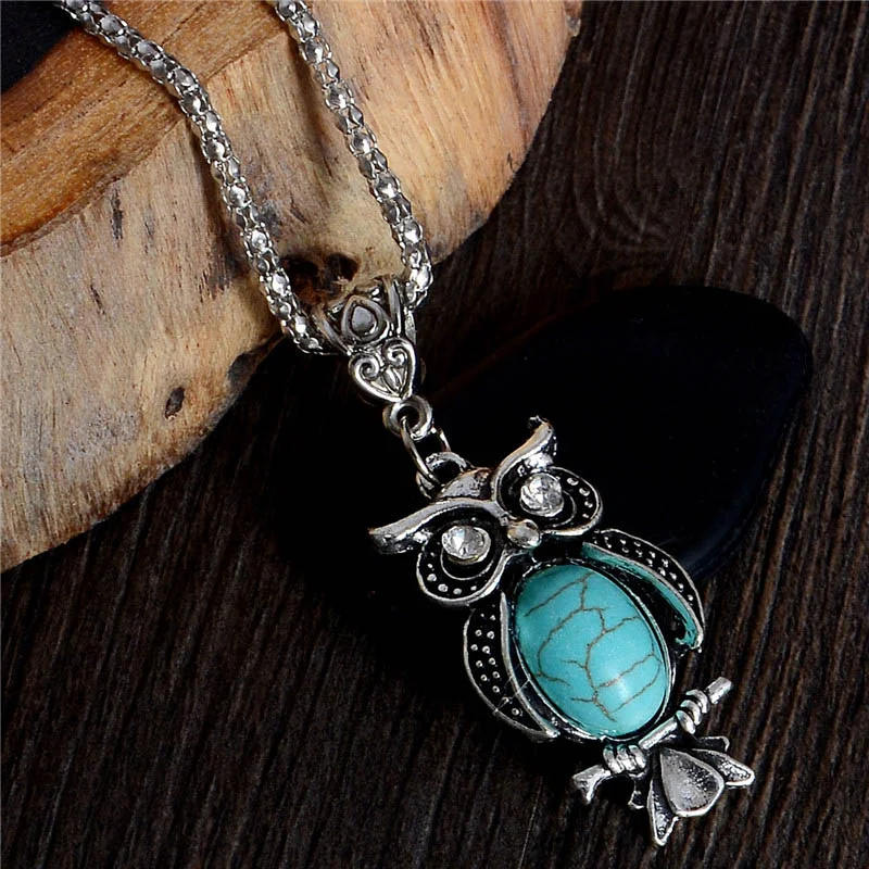 Vintage Turquoise Owl Necklace