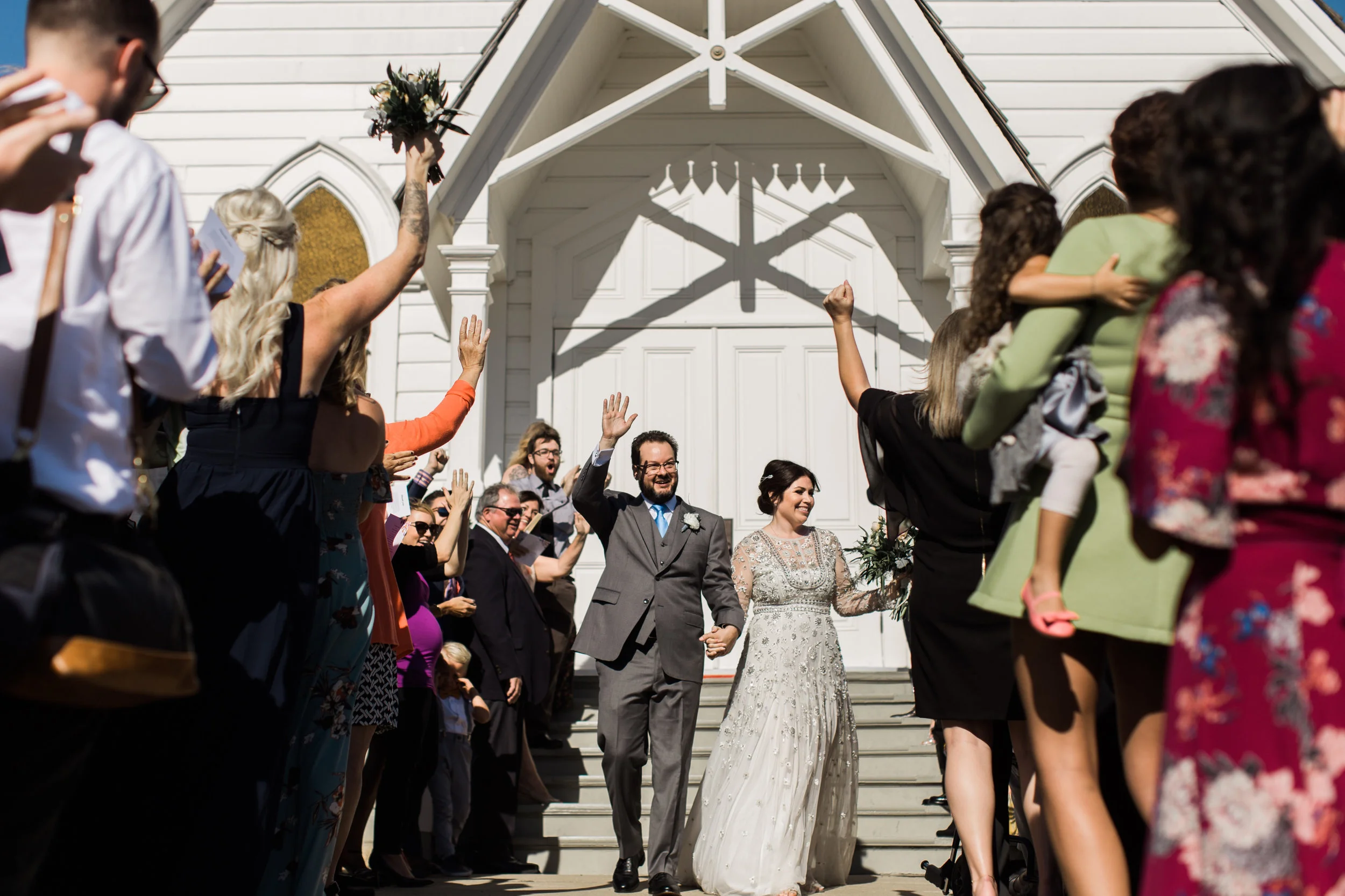 Erin and Josh LeMaire exiting Old St. Hilary's in Tiburon