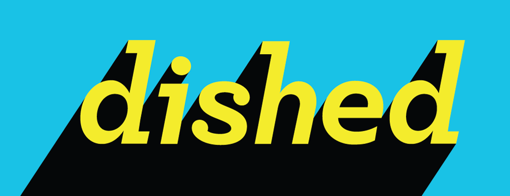 An early concept but a lucky winner. Above is the final logo and brand identity of Dished. The bold drop shadow evokes both pop-art and the edginess of Put it in my Mouth, while the blue and yellow create a yummy pop of colour. 