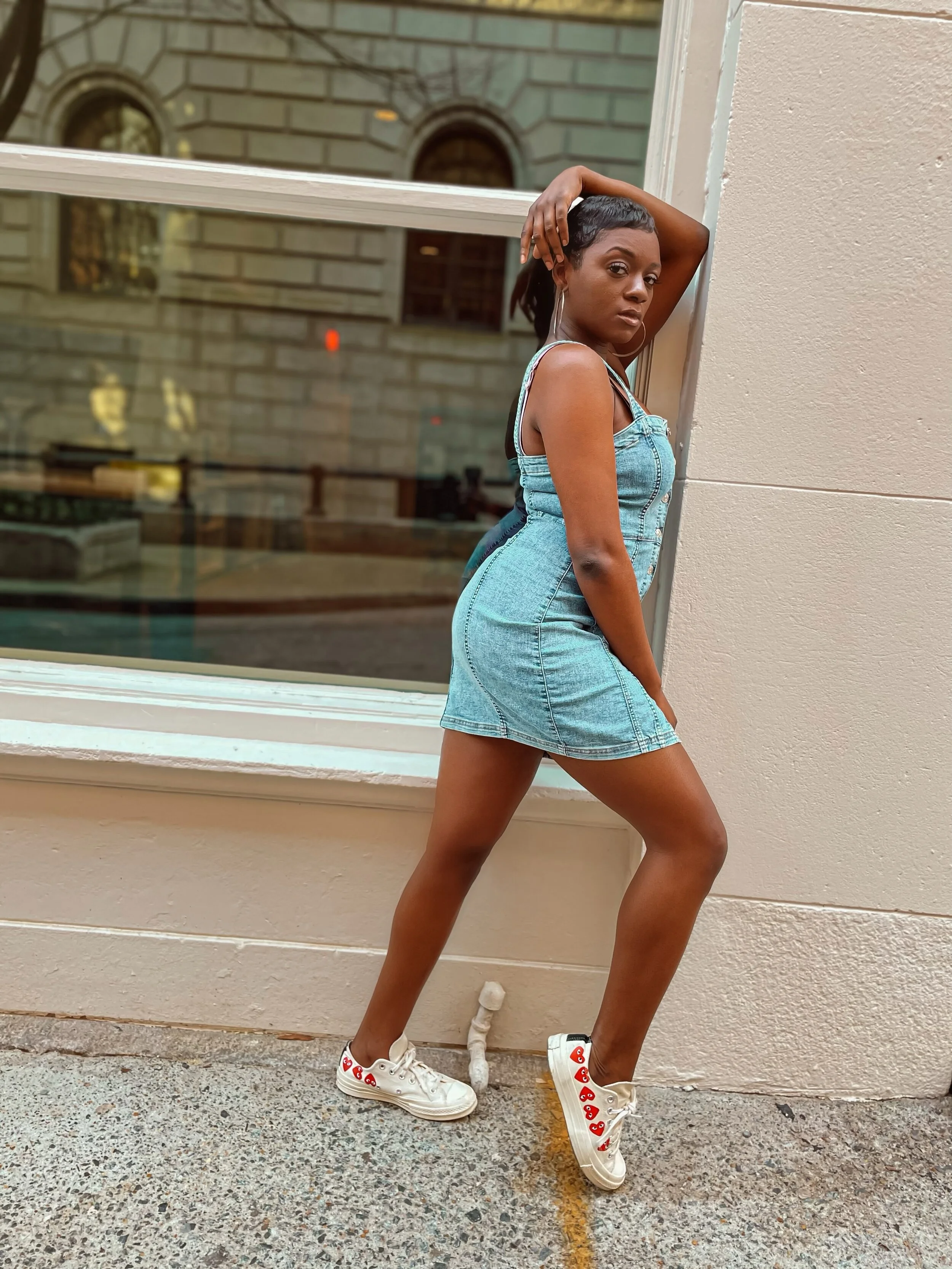 denim dress sneakers Denim Dress with Sneakers Black Girl
