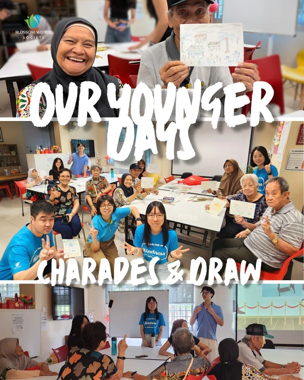 Charades^ became the bridge that sparked conversations between our youth and seniors, Draw^ unlocking deeper and richer memories from their childhood. We feel so privileged to have listened tog the wisdom and beautiful stories of our seniors. Thank y