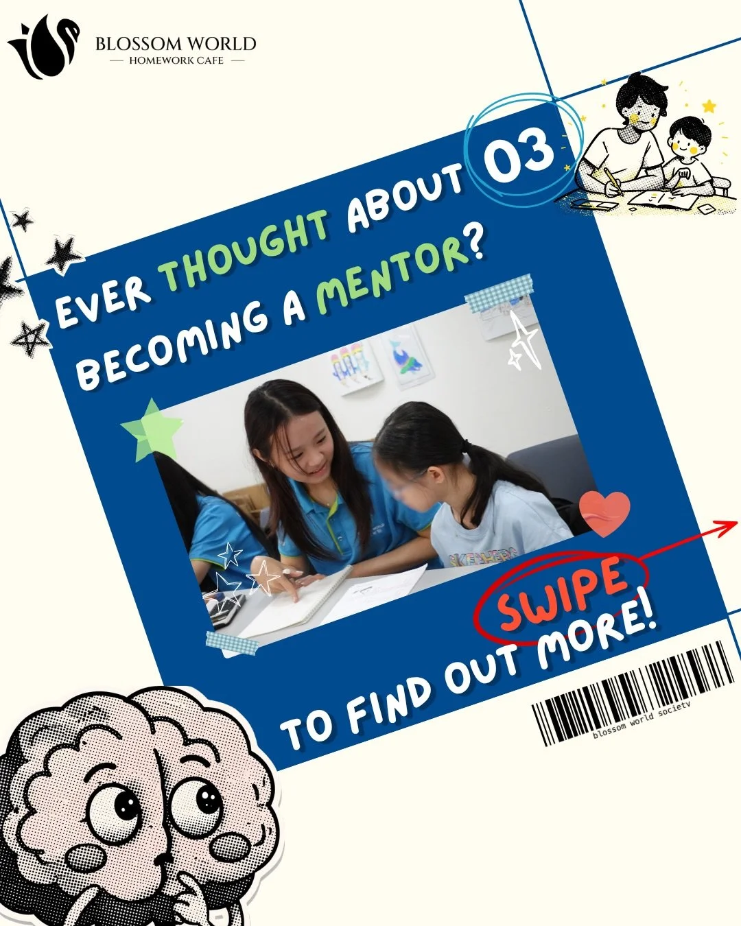 Make a difference, one student at a time 💛

At Blossom Homework Caf&eacute;, you&rsquo;ll be helping primary school students with their homework, boosting their confidence, and just being someone they can rely on.

It&rsquo;s not just teaching &mdas