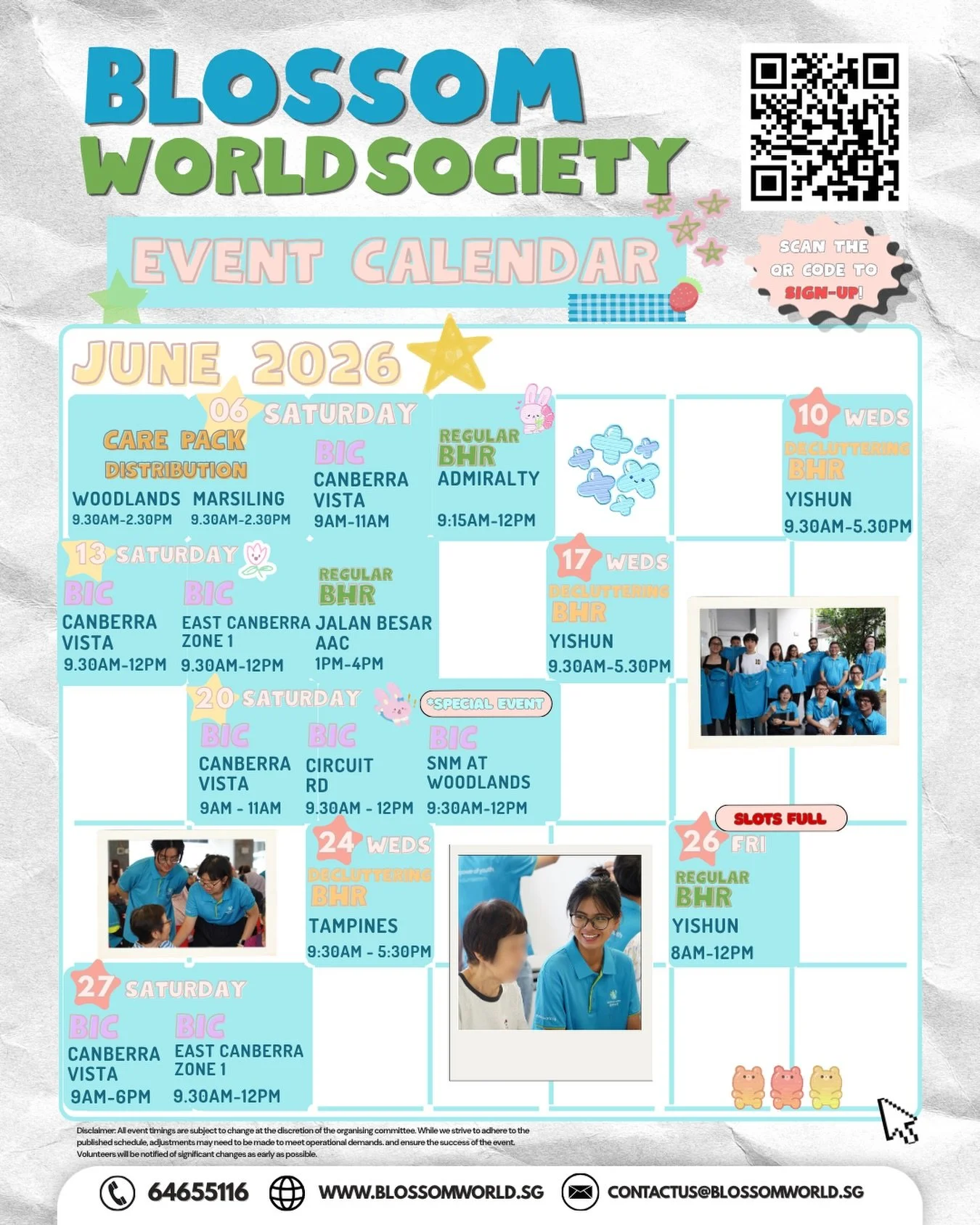 📅 June Event Calendar

Your June plans are here 🤭✨

From BIC sessions to BHR activities, we&rsquo;ve got exciting volunteering opportunities lined up this month 💛

Every session is a chance to connect with the community, create meaningful memories