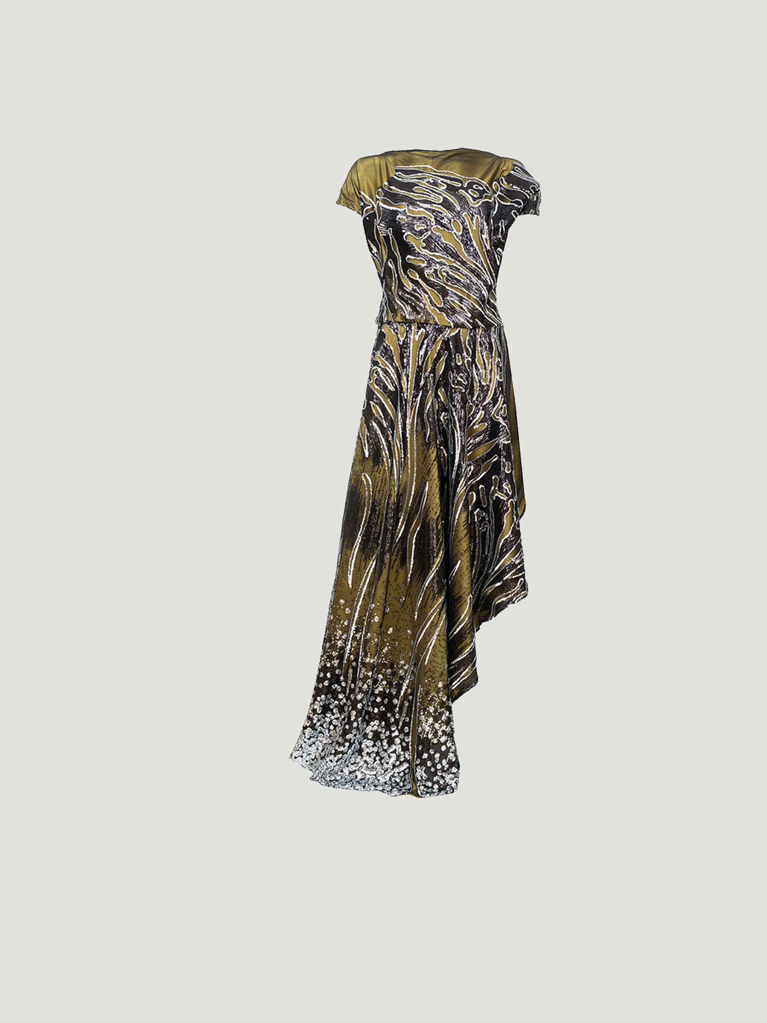 Charlize Asymmetrical Dress in sequin embroidery