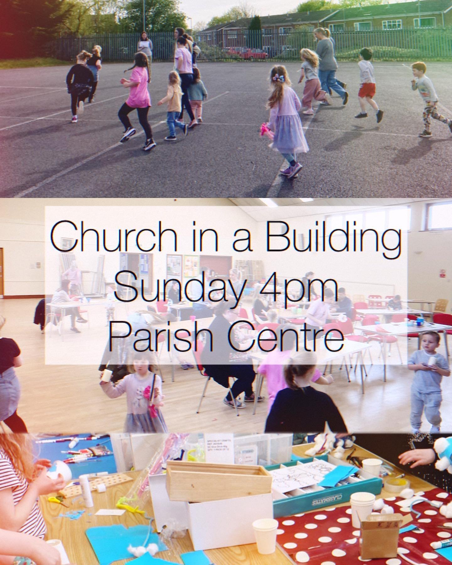 Join us on Sunday at 4pm for Church in a Building. Our weekly church service for families with crafts, games, songs and food. We&rsquo;d love to see you.