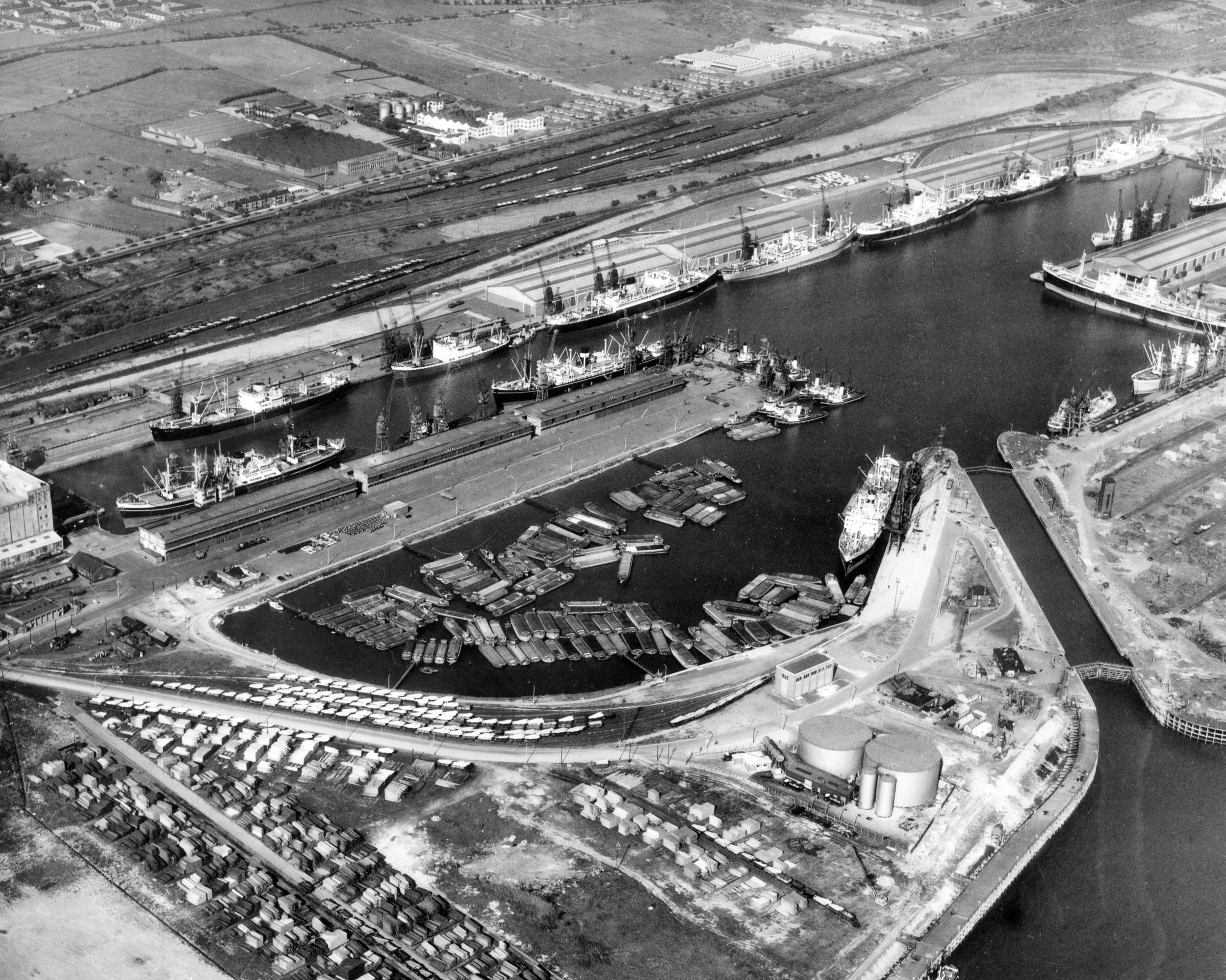Aerial view of King George Dock, Hull. June, 1964. Photographer - Unknown Commissioned by ABP.
