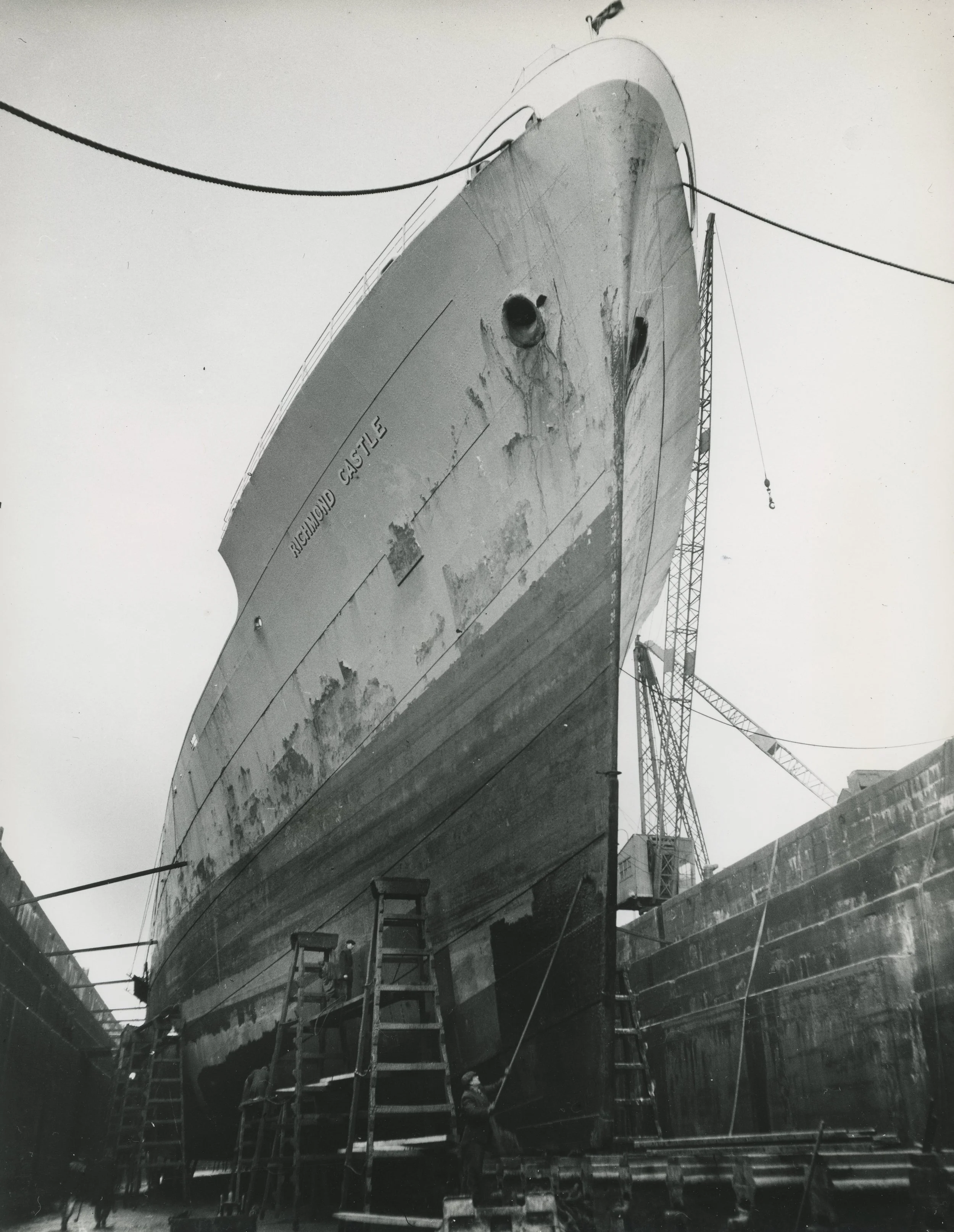 The M.V. 'Richmond Castle' in No. 1 Graving Dock. King George Dock, Hull. 23rd January, 1962. Photographer - Donald I. Innes Commissioned by ABP.