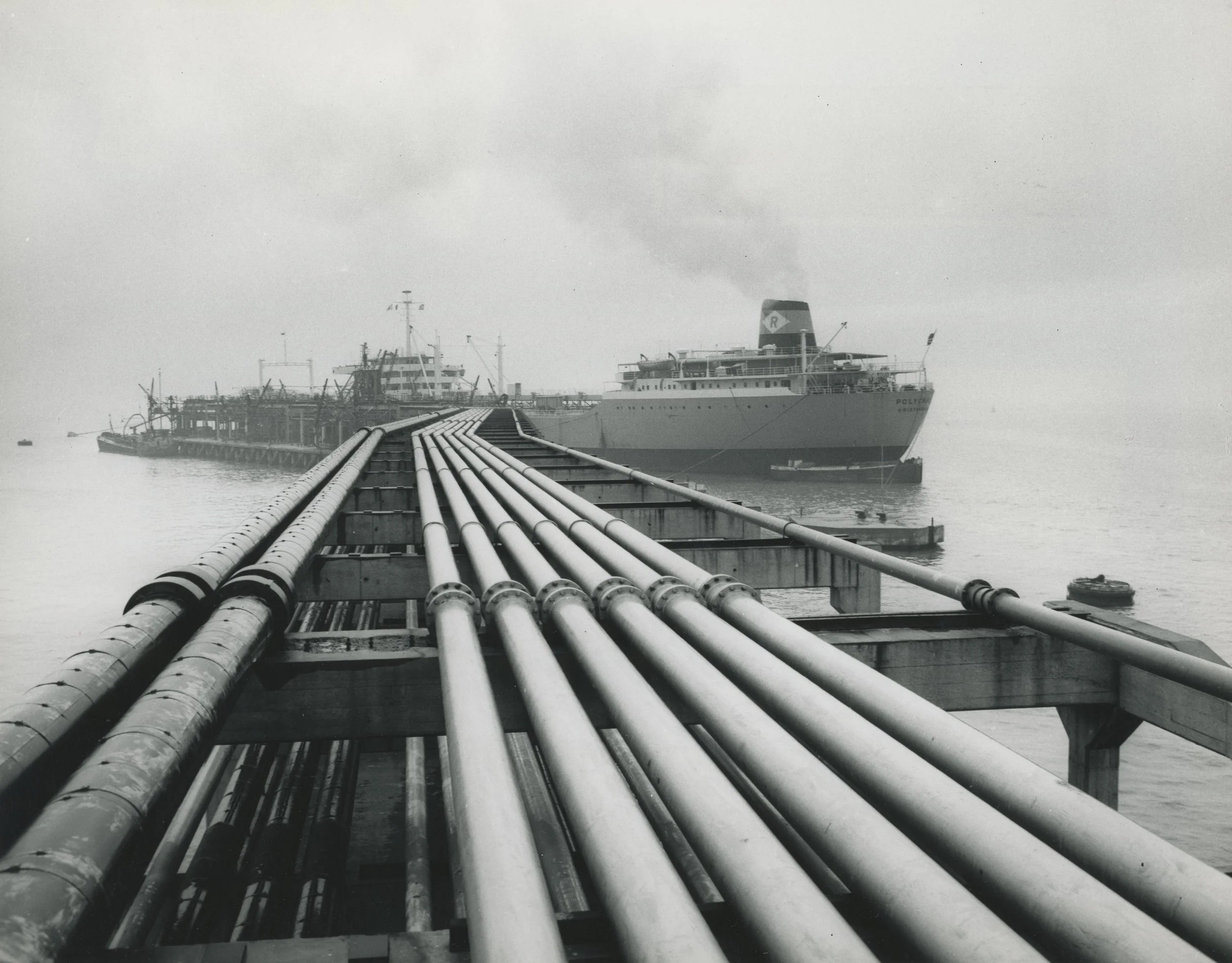 The tanker 'Polycastle' (d.w. 43,800) discharging fuel oil from Lavera, France. Saltend Jetties, Hull. 12th December, 1965. Photographer - Donald I. Innes Commissioned by ABP.