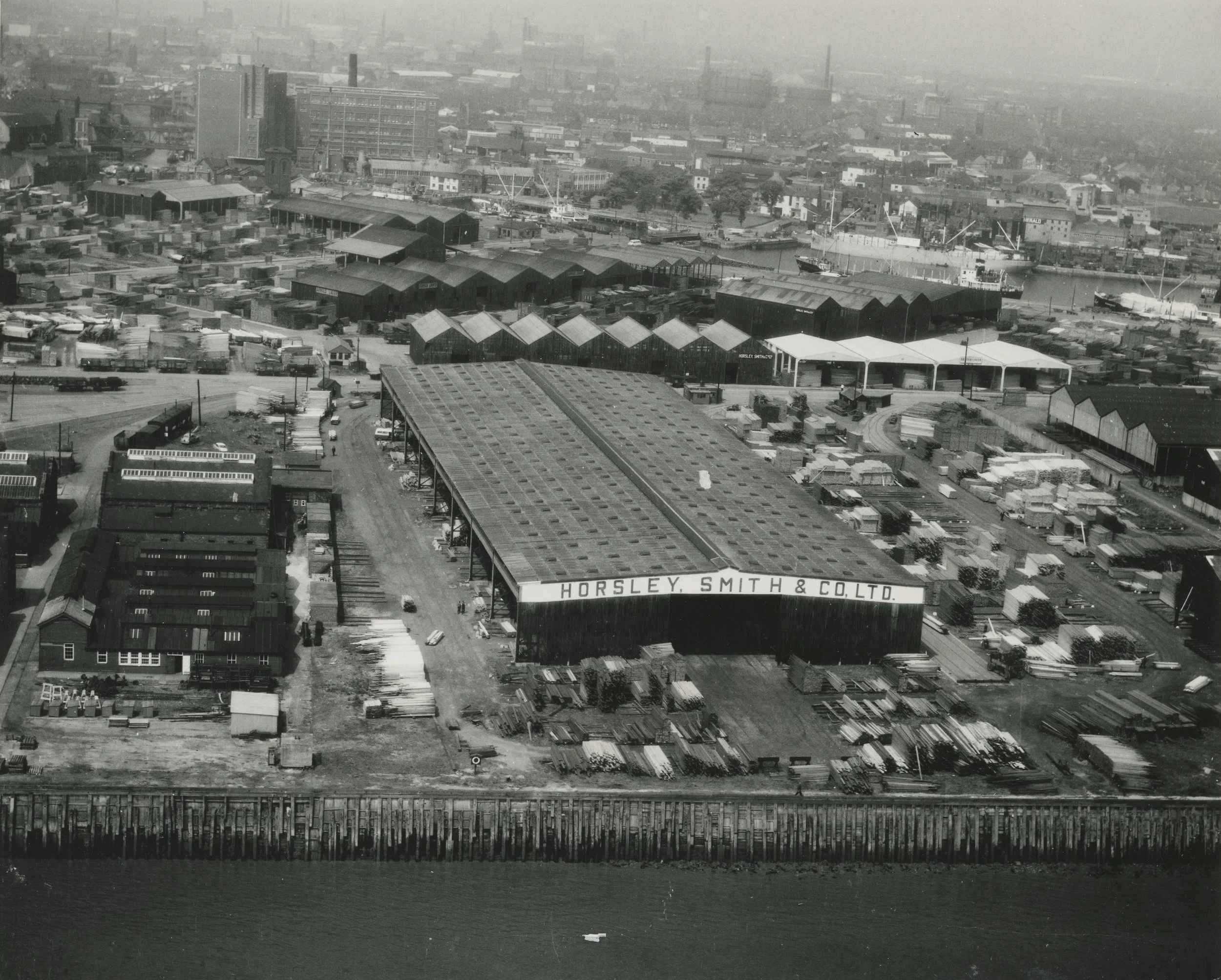 General view of timber storage areas. Victoria Dock, Hull. 1965. Photographer - unknown Commissioned by ABP.