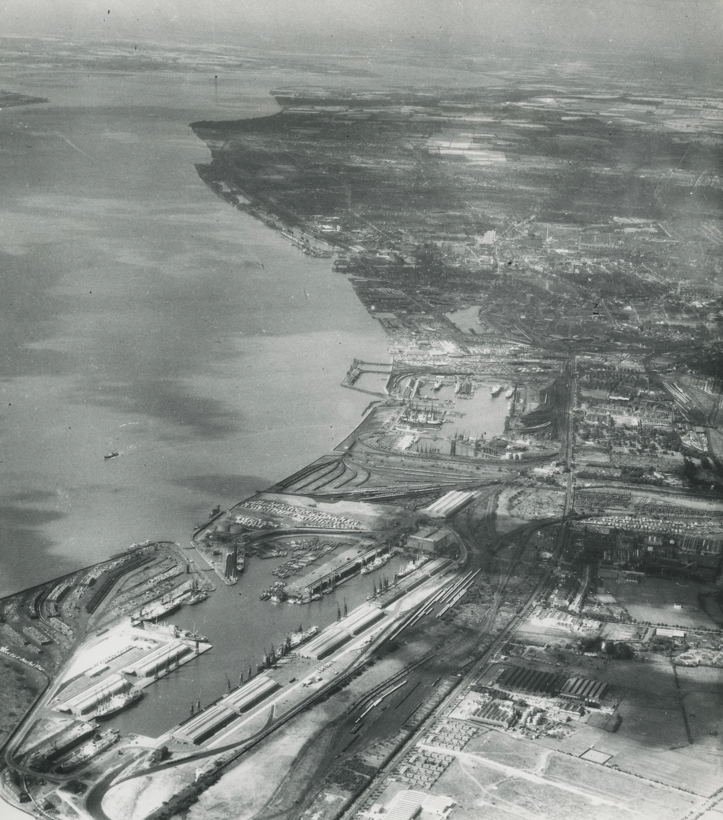 Aerial view of the Port of Hull, westwards from Saltend, starting at King George Dock. September, 1964. Photographer - Donald I. Innes Commissioned by ABP.