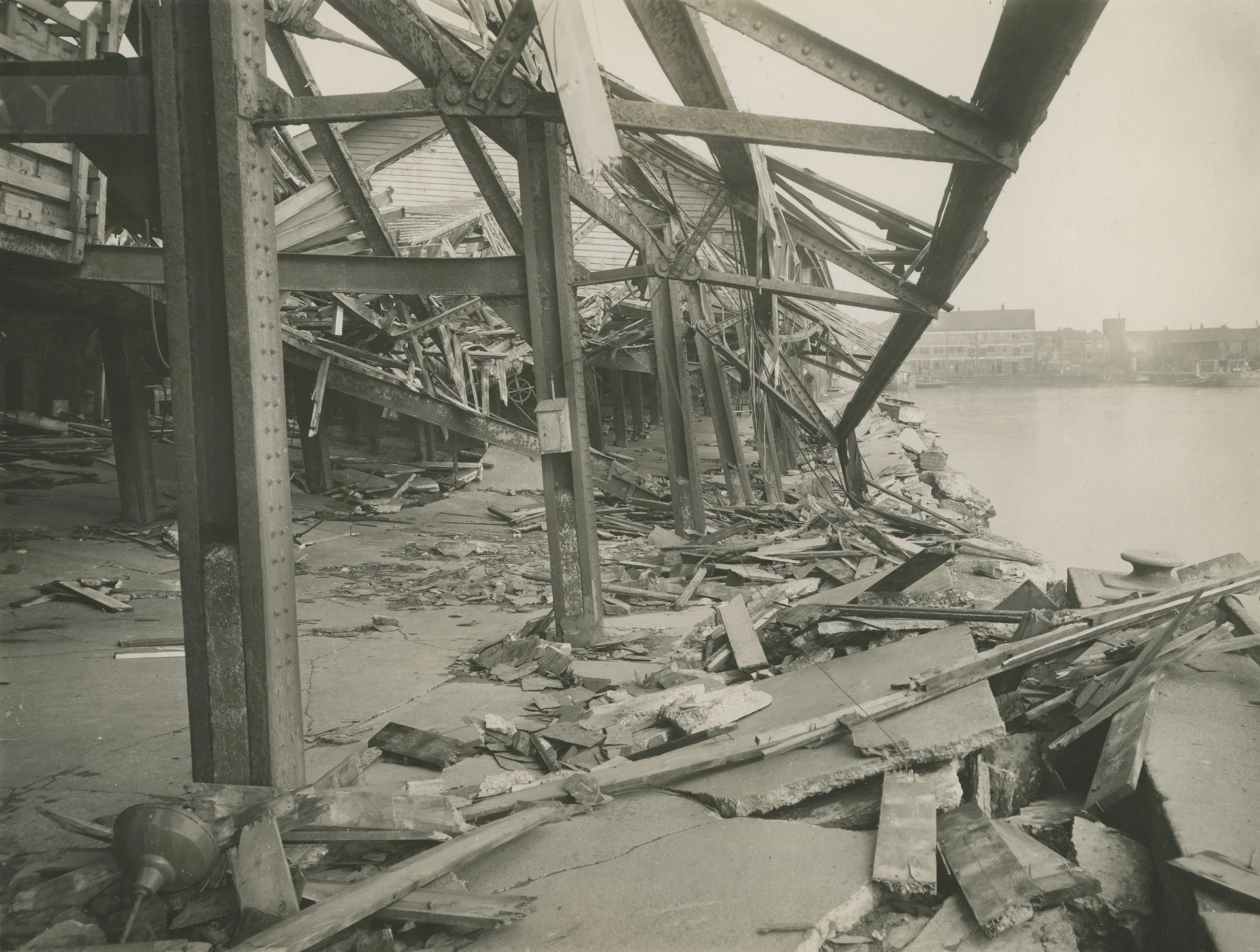 No. 1 fish market damaged by air raid. St. Andrews Dock, Hull. 18th March, 1941. Photographer - unknown Commissioned by ABP.