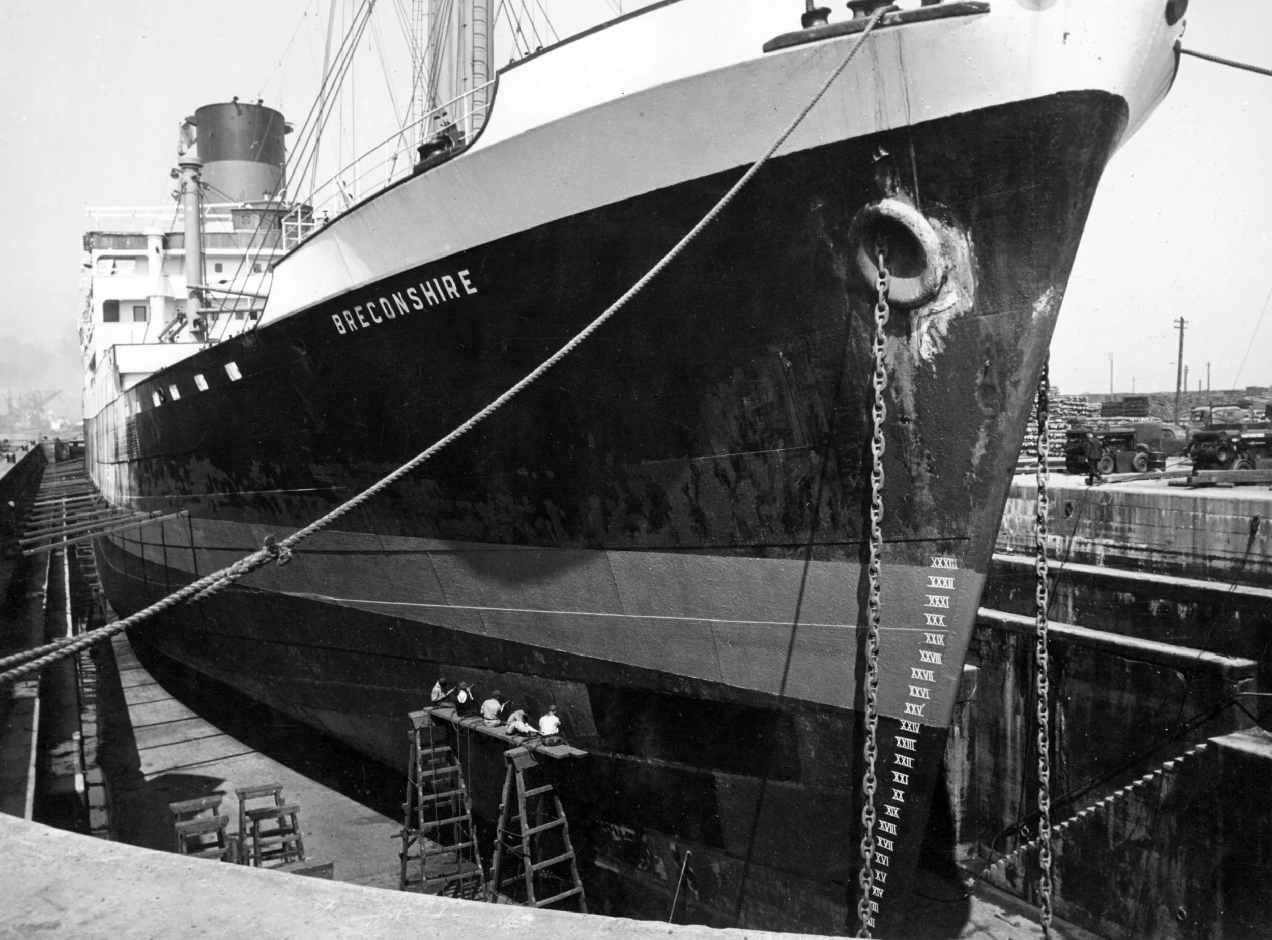 Breconshire' in a graving dock. King George Dock, Hull. June, 1960. Photographer - Donald I. Innes Commissioned by ABP.
