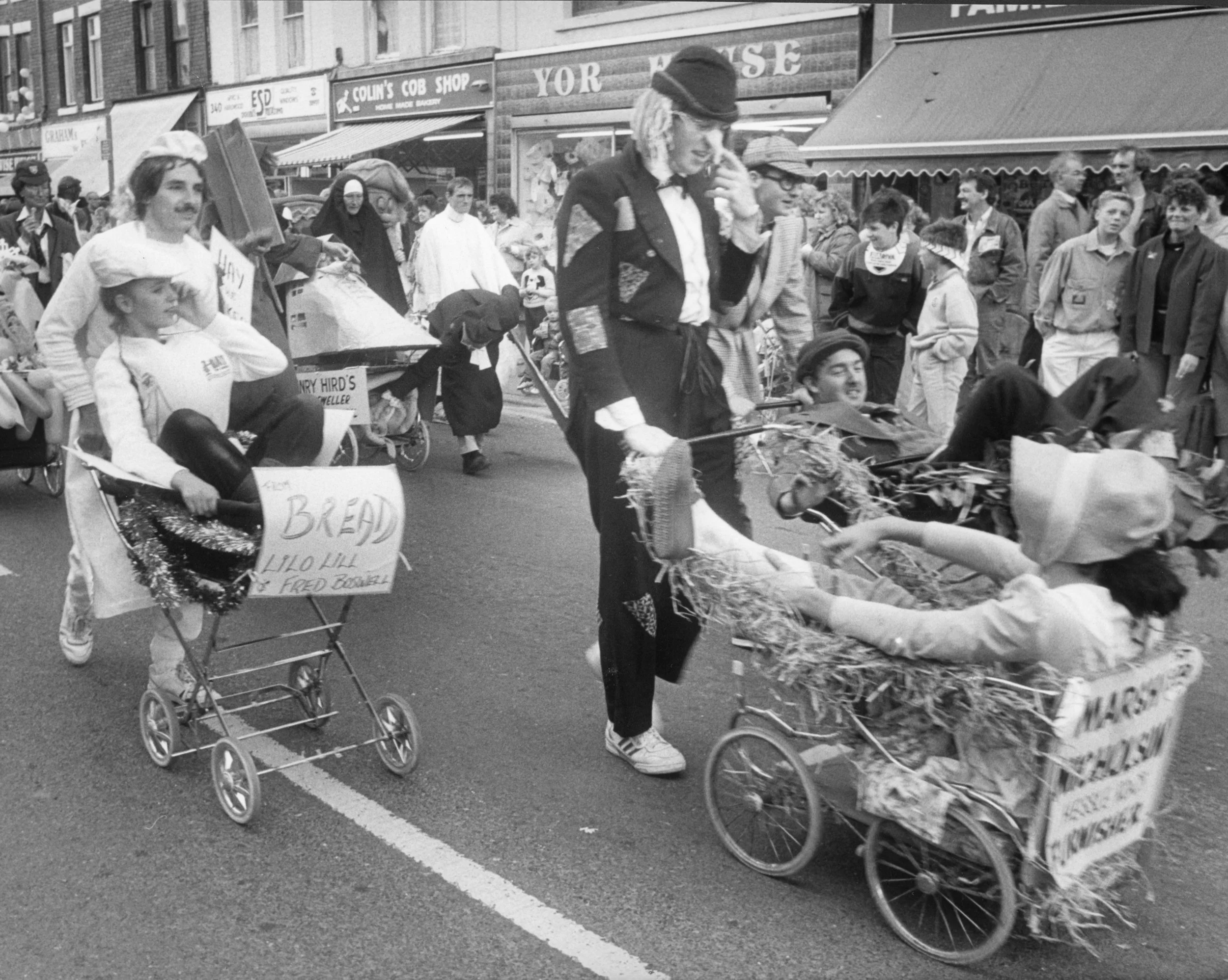 Hessle Road Pram Race 24-09-1988. Commissioned by Hull Daily Mail.