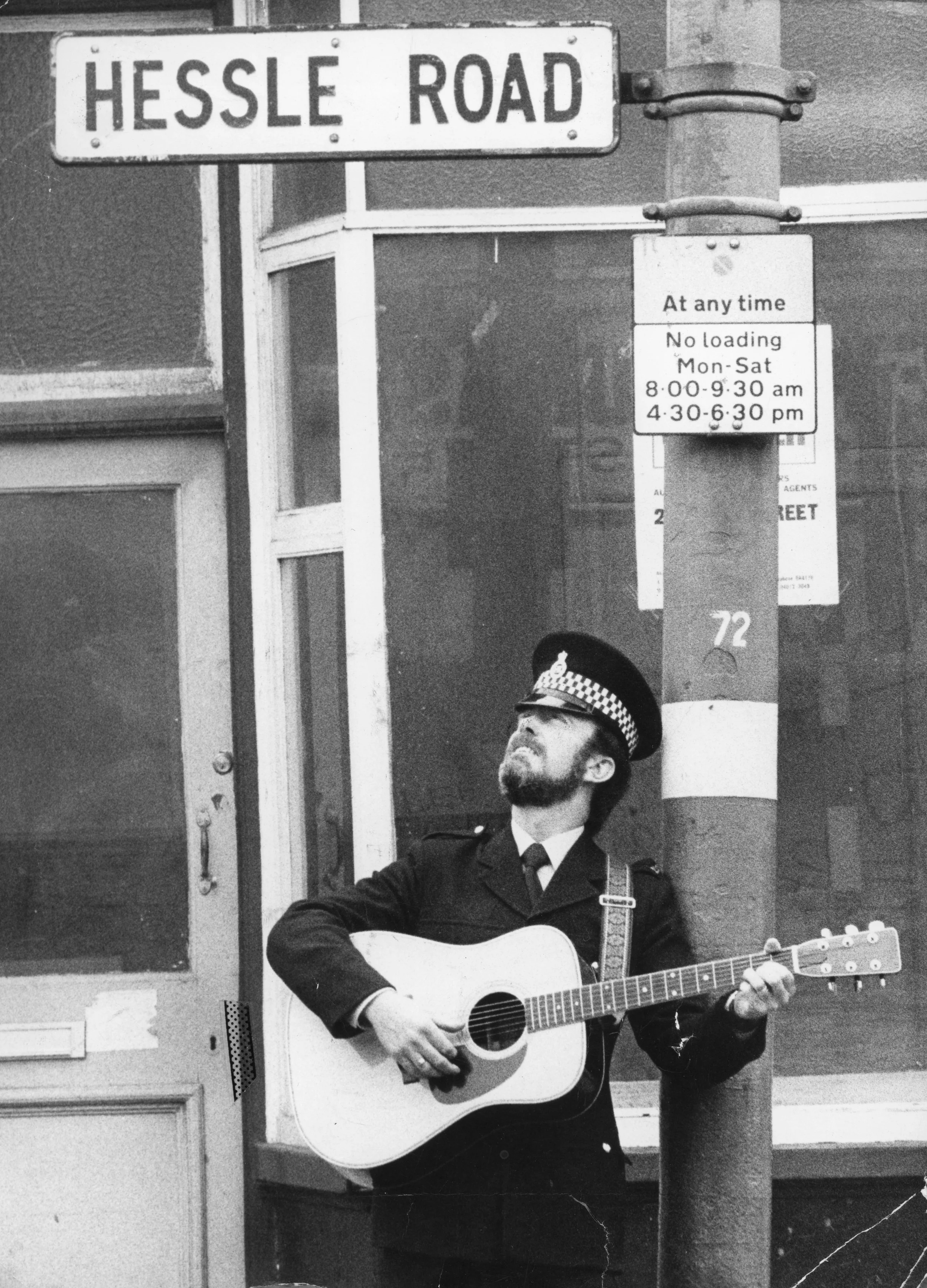 'Singing Policeman' PC Peter Smith, launching album 'Hessle Road' 25-08-1978. Commissioned by Hull Daily Mail.
