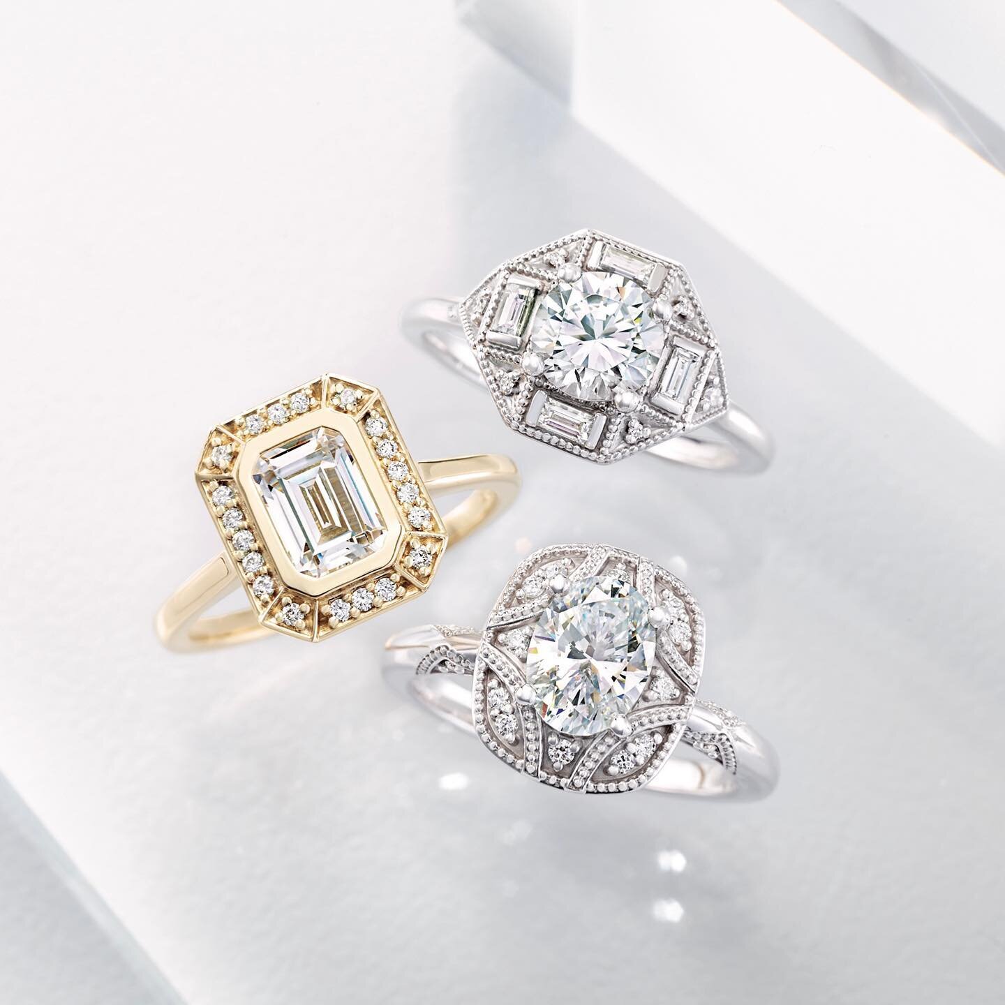Here&rsquo;s a few of our fully customizable, Antique-inspired Diamond Engagement Rings.✨ Let us create your unique dream ring, with your ideas and input being part of the process, from start to finish! 💍 Set up an in-store appointment or just DM to