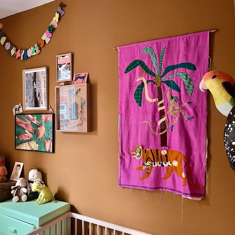 A P P L I Q U &Eacute; // Looking forward to getting back onto this wall piece for Juni&rsquo;s room now I&rsquo;ve finished some Xmas commissions&hellip; initially pictured something fairly sparse - inspired by the beautiful Asafo flags&hellip; but 