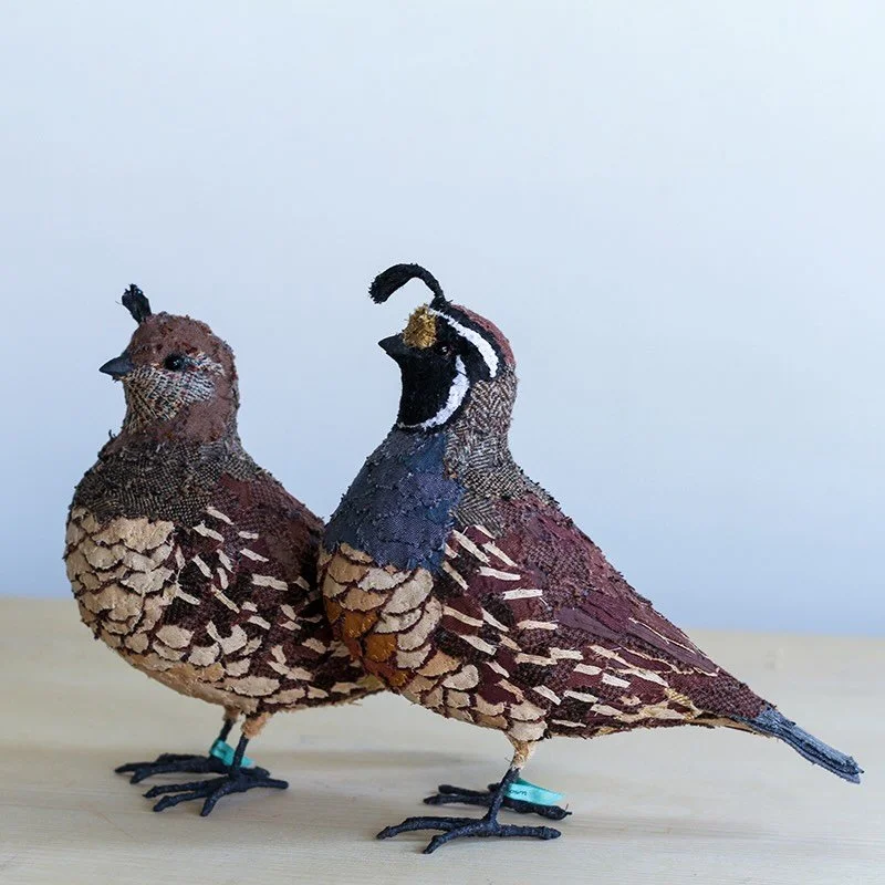 F A B R I C  B I R D 
S C U L P T U R E S // A mating pair of California Quails - a wedding gift commission I just completed.

Funnily enough this is the first occasion in the almost 20 years I&rsquo;ve been sewing fabric birds, that I&rsquo;ve been 