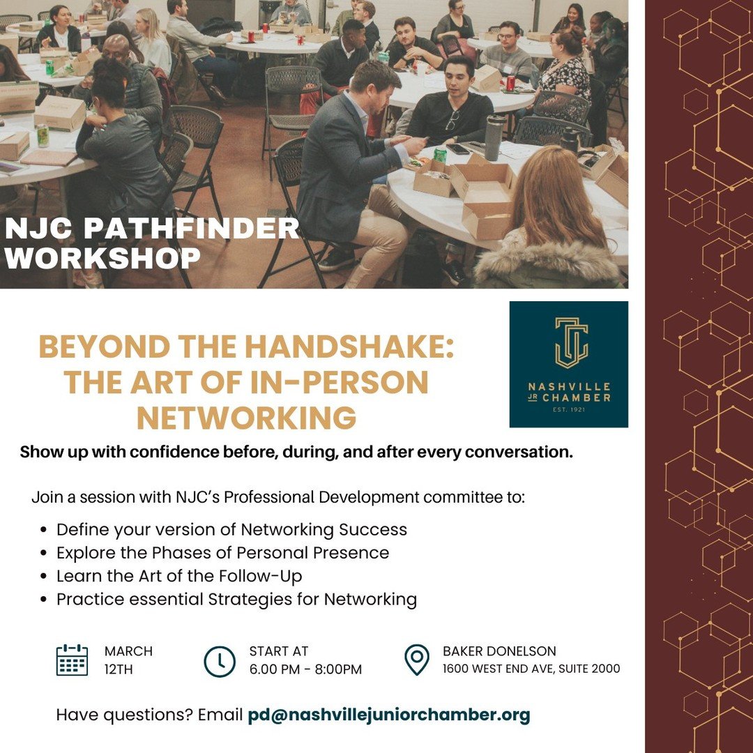 THIS WEEK: Beyond the Handshake

If networking has ever felt awkward, forced, or exhausting, this session will change how you think about it.

In Beyond the Handshake: The Art of In-Person Networking, you will learn how to:
🔎 Prepare intentionally b