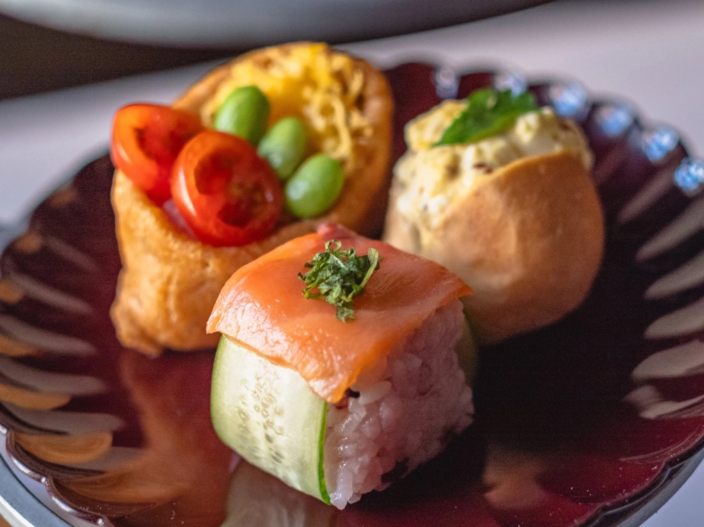 Cha-An Egg Sandwich, Salmon Sushi, Inari 