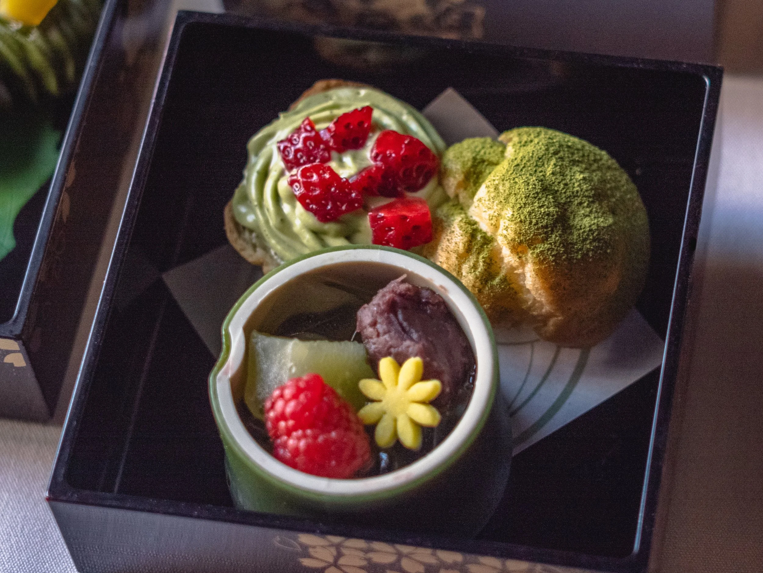 Cha-An  Strawberry Matcha Custard Cream Puff   Matcha Anmitsu
