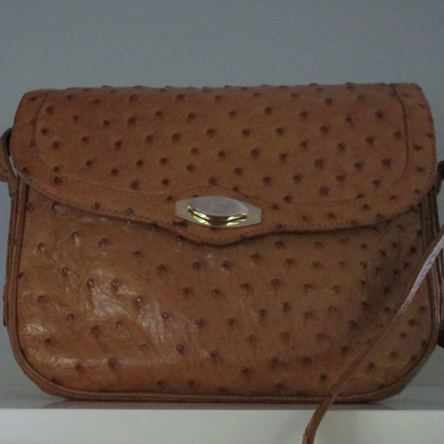 SOLD-Vintage Gucci Ostrich Shoulder Bag Three compartments