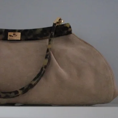 Fergamo Suede and Leather Bag w/ Tortoise like handle and top bar