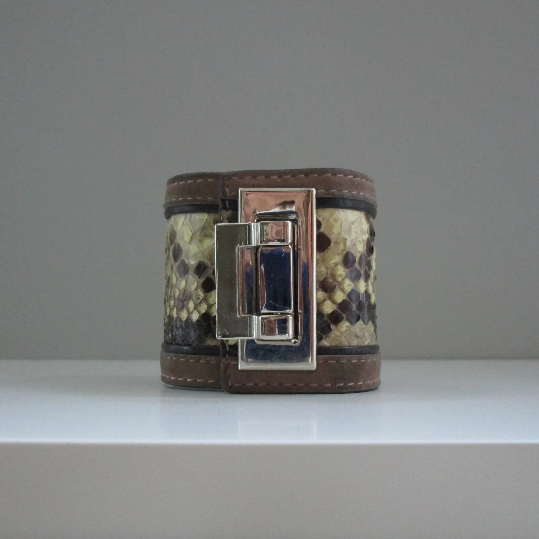 SOLD-Snake, Suede and Chrome Cuff w/ Flip Closure