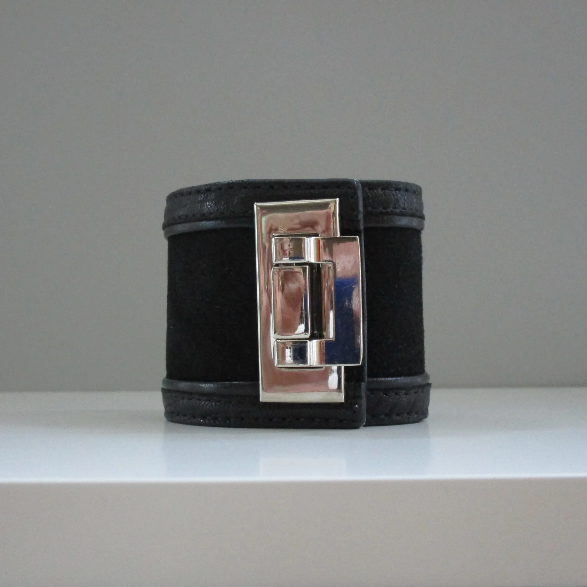 SOLD-Black Suede and Leather Cuff w/ Flip Closure
