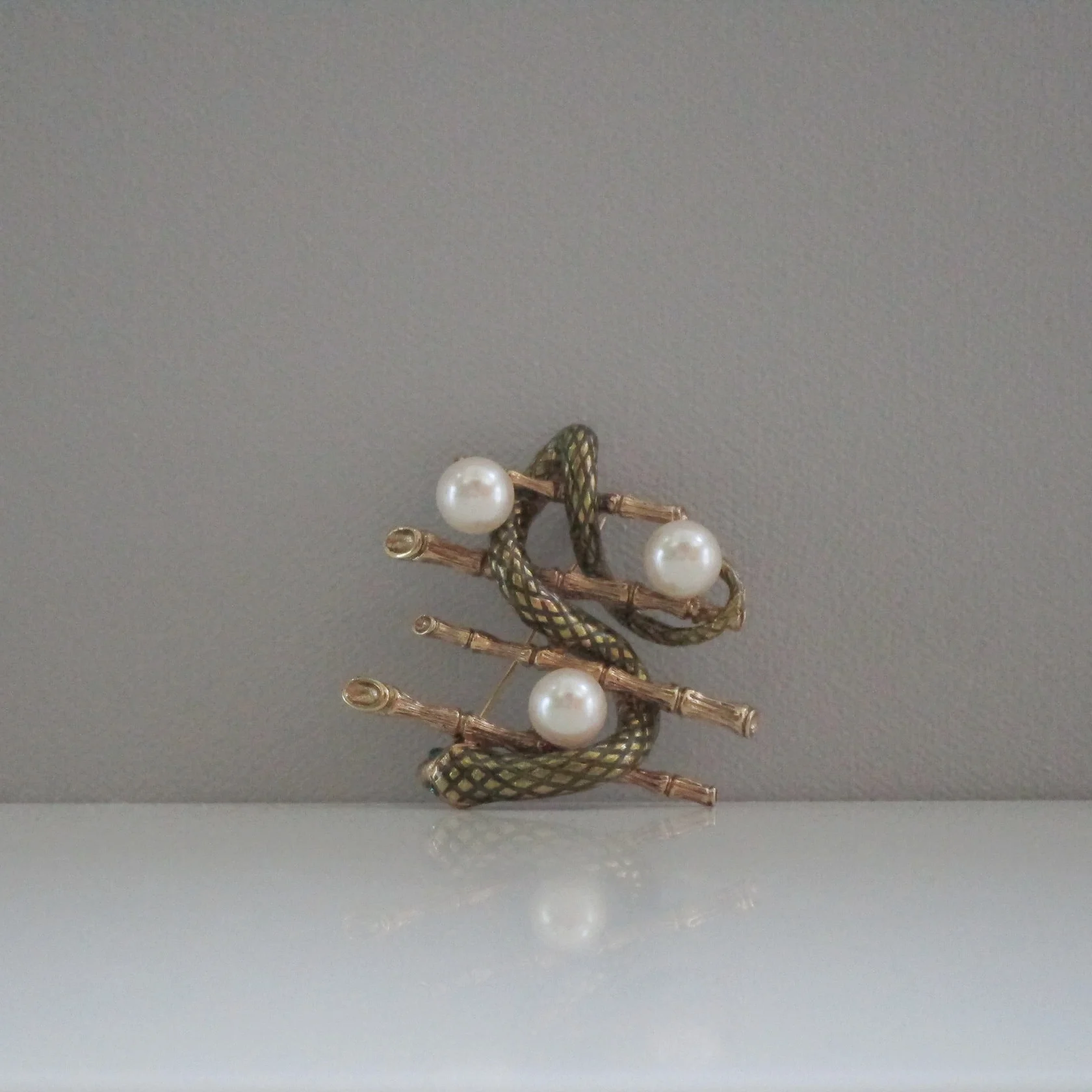 SOLD-Snake Intwined w/ Faux Pearls Brooche