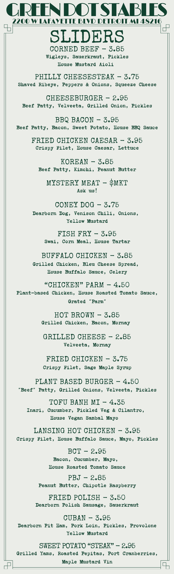 Stables menu 2024