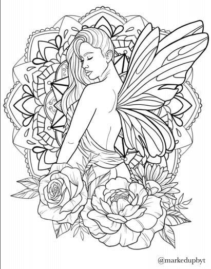 Tara Sproule Fairy Roses Adult Art Activity Colouring Page.jpg