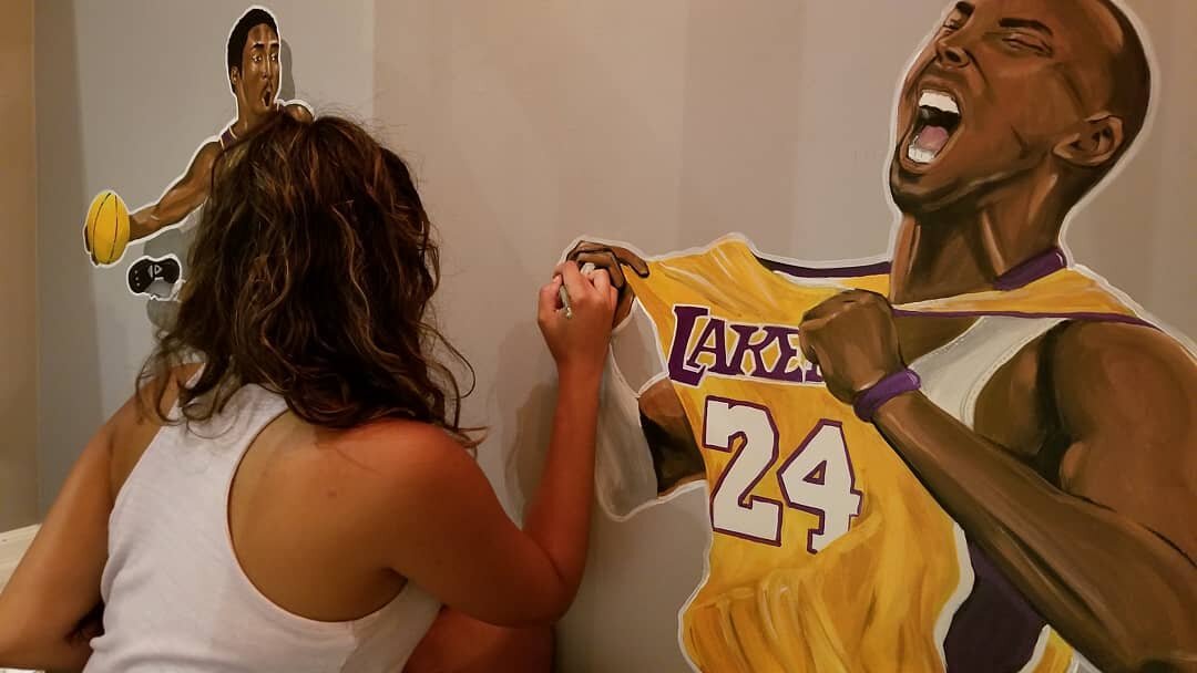 🎨 Progress photos from this Kobe Bryant mural I painted a few weeks ago for a private residence in the Beaches area. The entire family are fans of this legend and everything that he represents, the wall art is to serve as both a celebration and remi