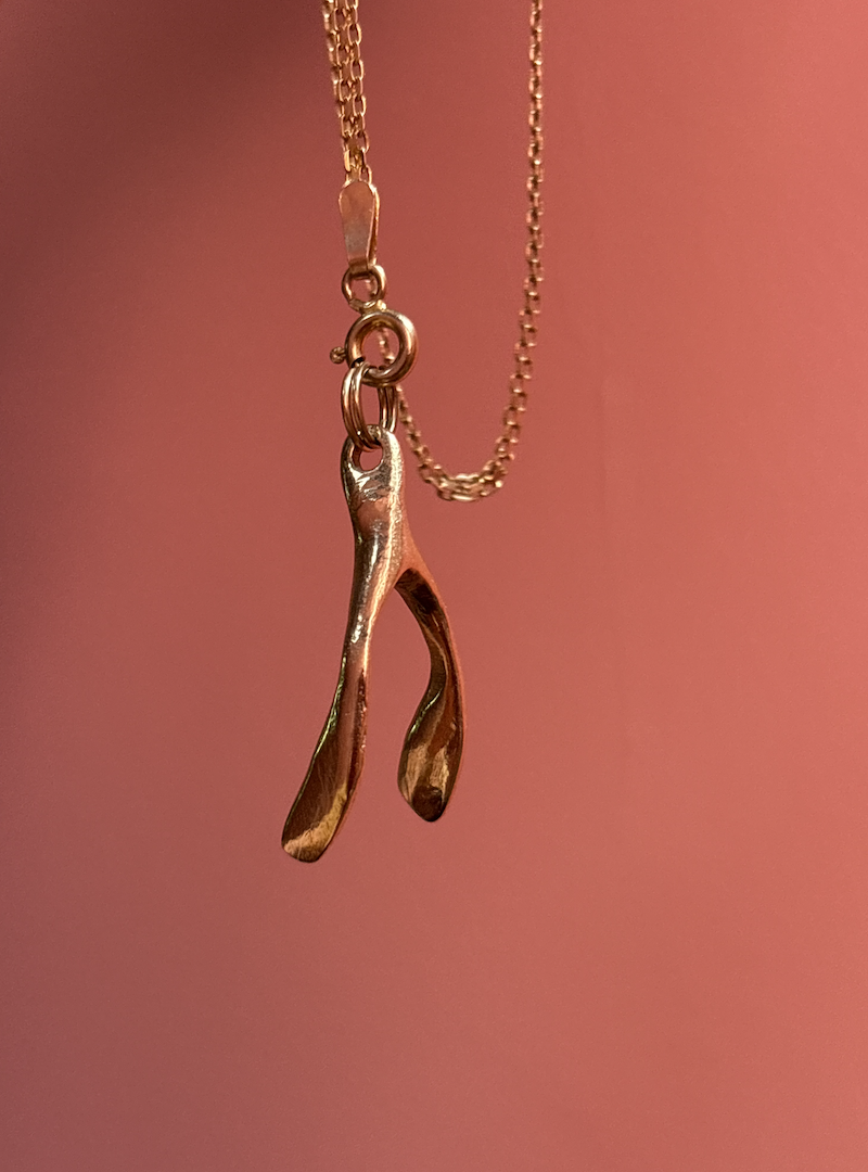 Gold Wishbone Pendant