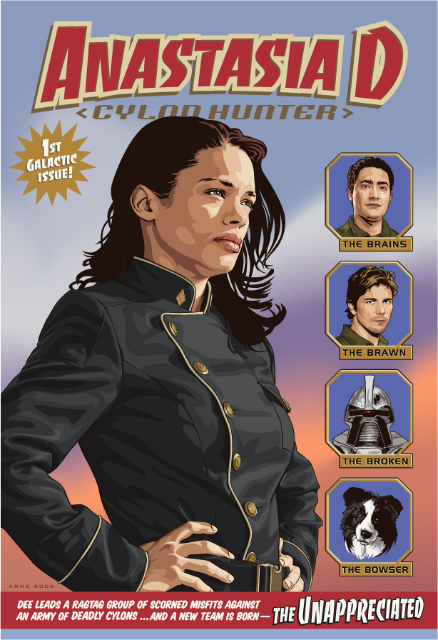 More Battlestar Galactica ... I picture an action-adventure story in the tradition of the old pulp magazines. Threw a refurbished, reprogrammed, old-school cylon in with the team 'cause that would just be so dang cool.