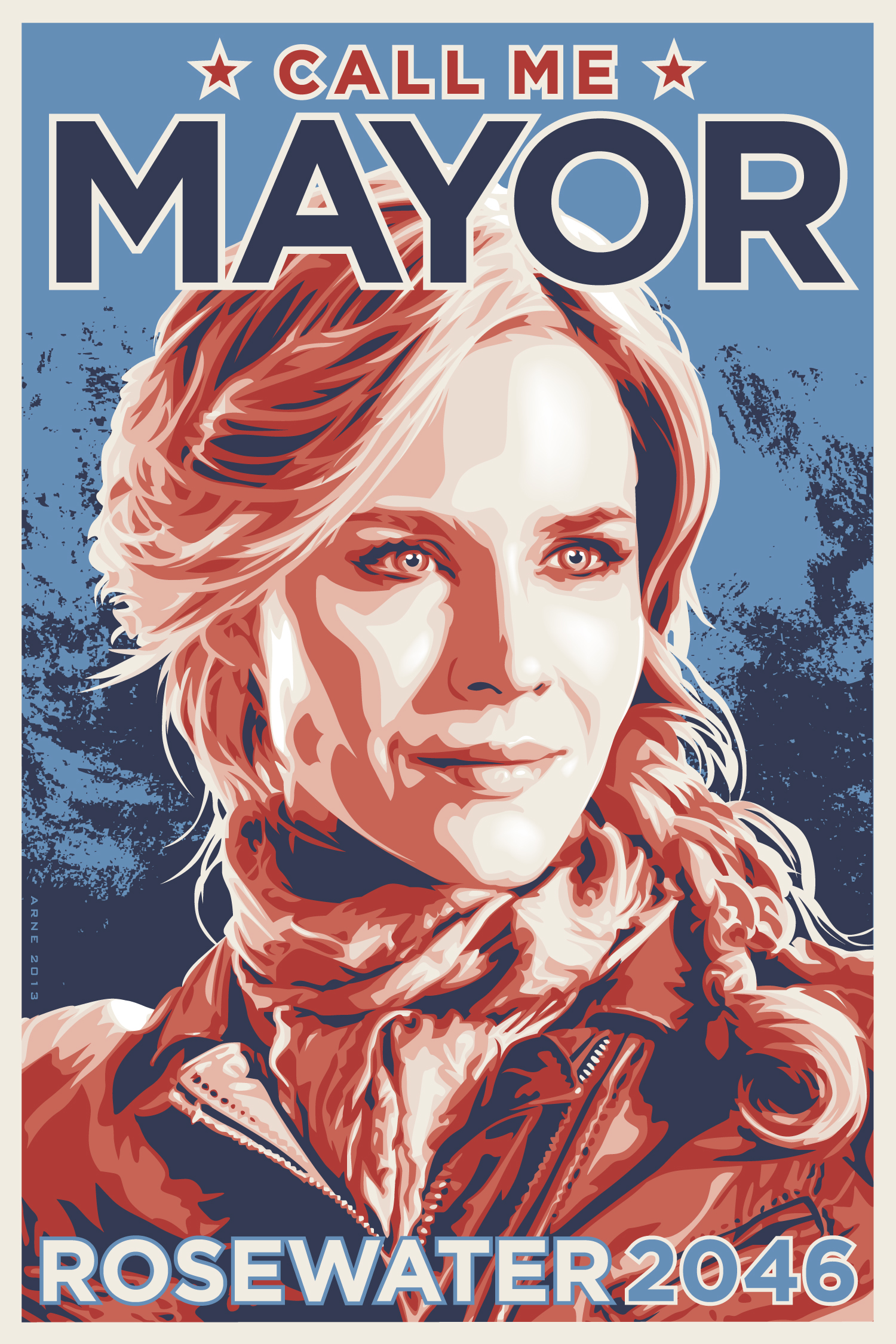 Campaign poster for Amanda Rosewater, the recently appointed Mayor of the town, Defiance.